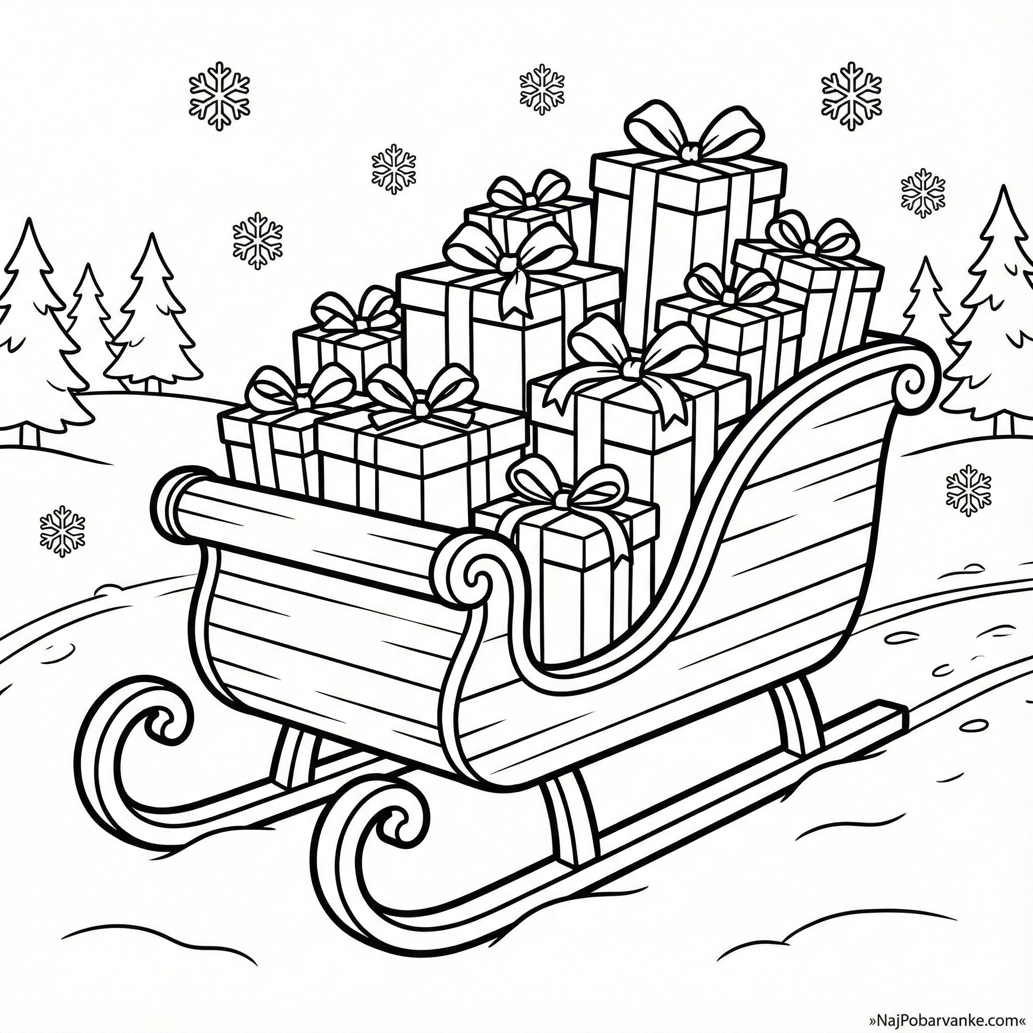 Pobarvanka Božične sani z darili