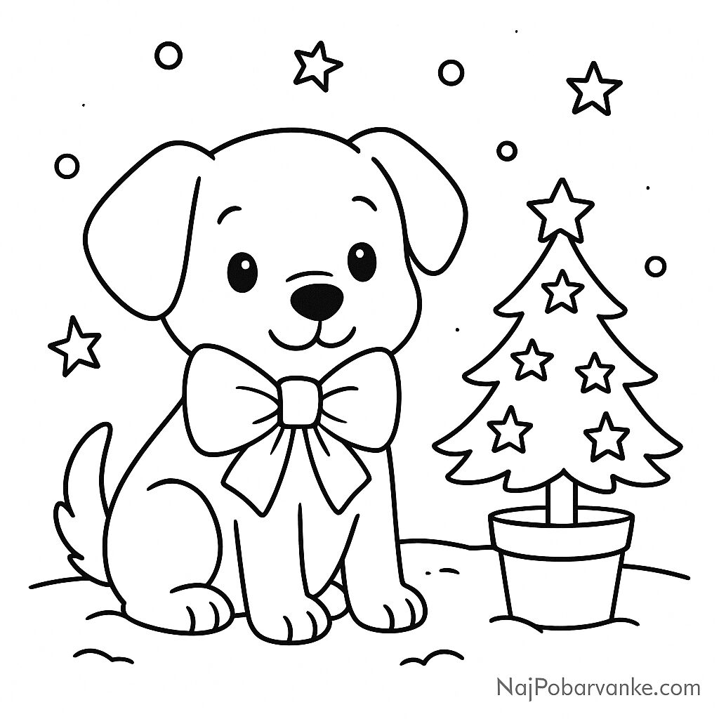 Pobarvanka Božični kužek z mašno