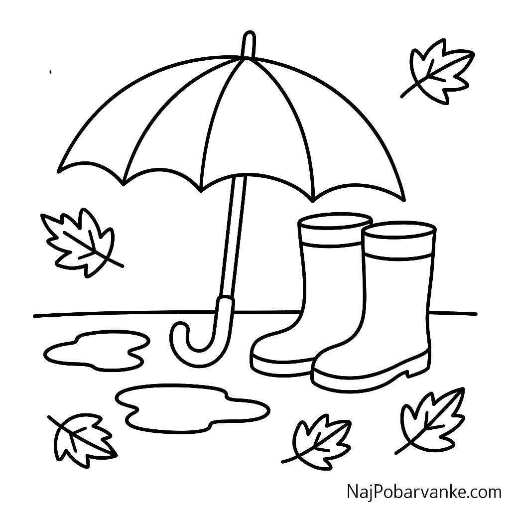 Dežnik, luža in škornji