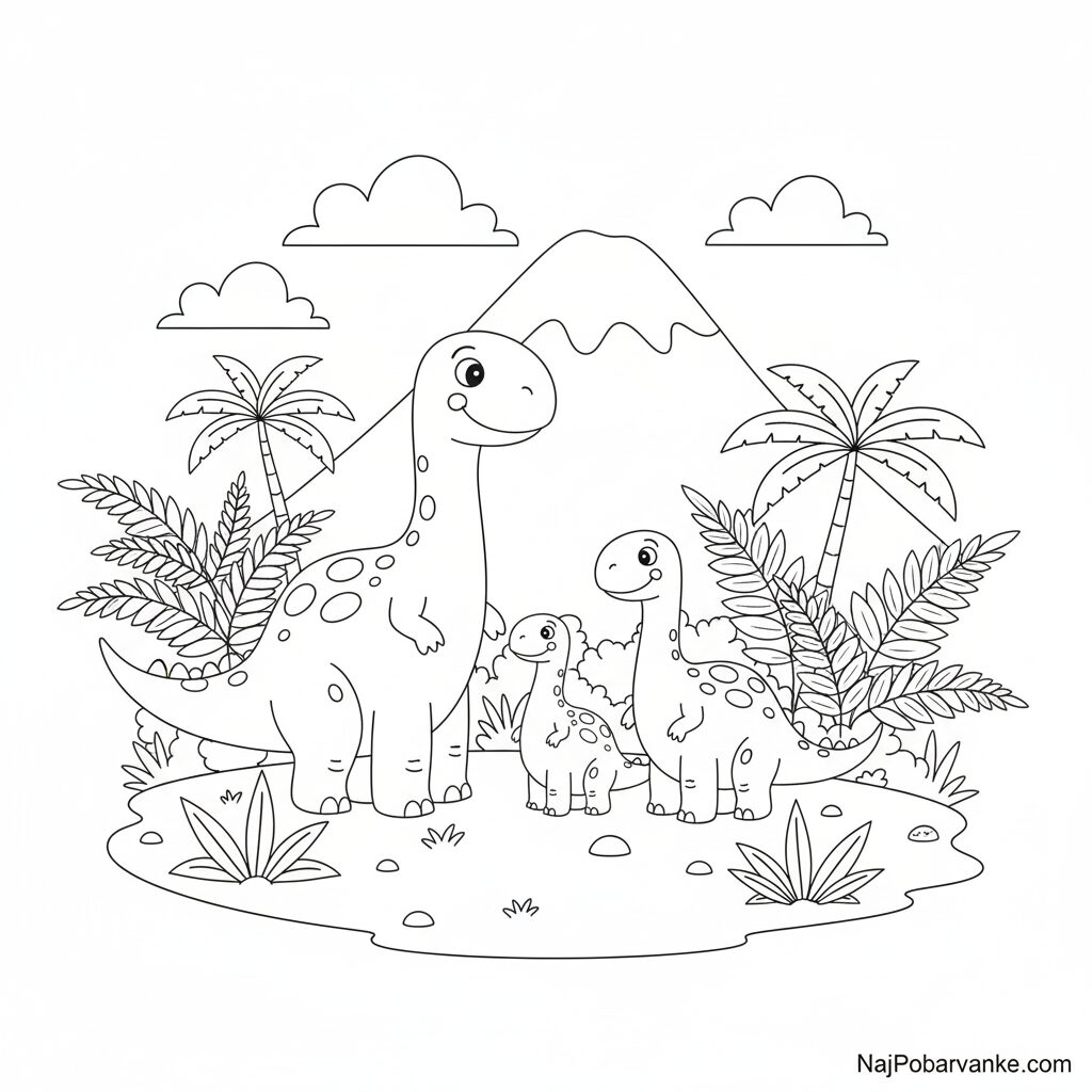 Pobarvanka Družina dinozavrov