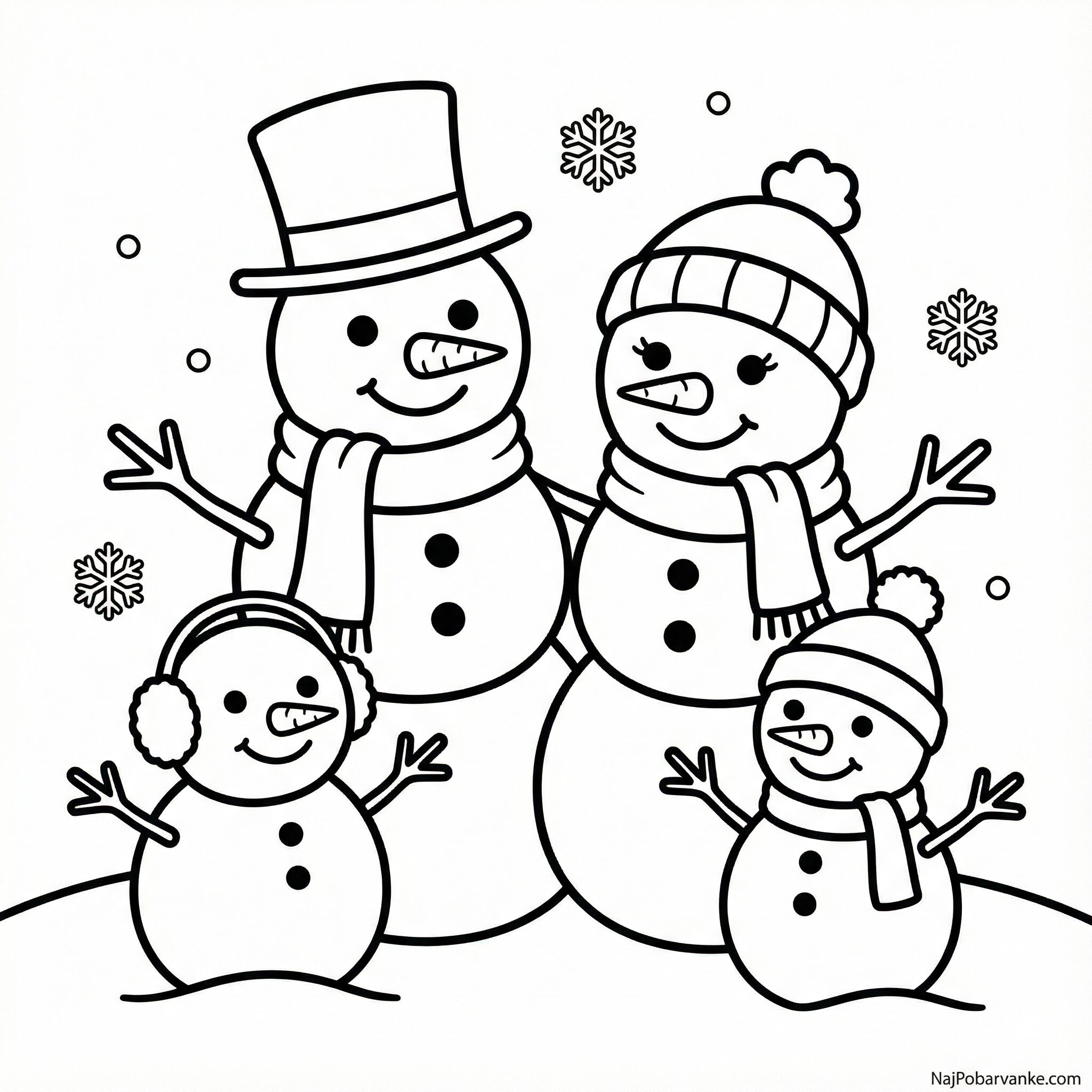 Pobarvanka Družina snežakov