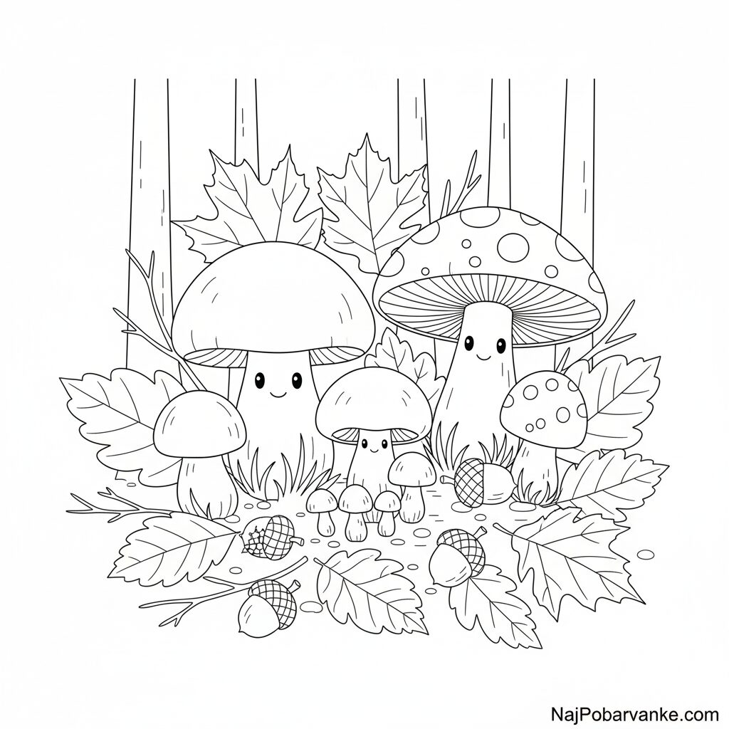 Pobarvanka Gobe v jesenskem gozdu