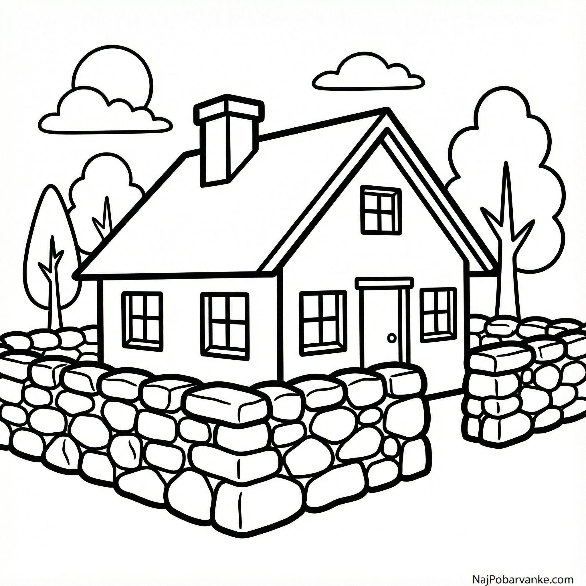 Pobarvanka Hiša s kamnitim zidom﻿