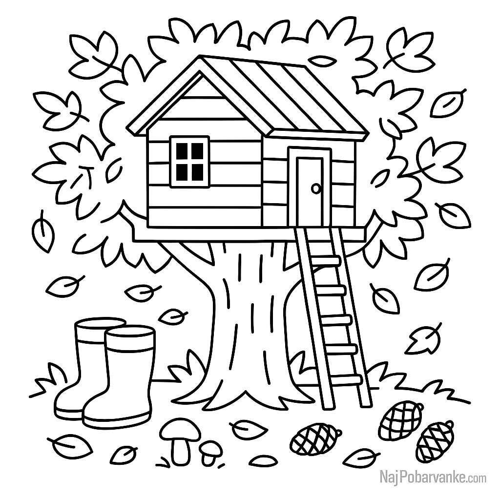 Pobarvanka Jesenska hiška na drevesu