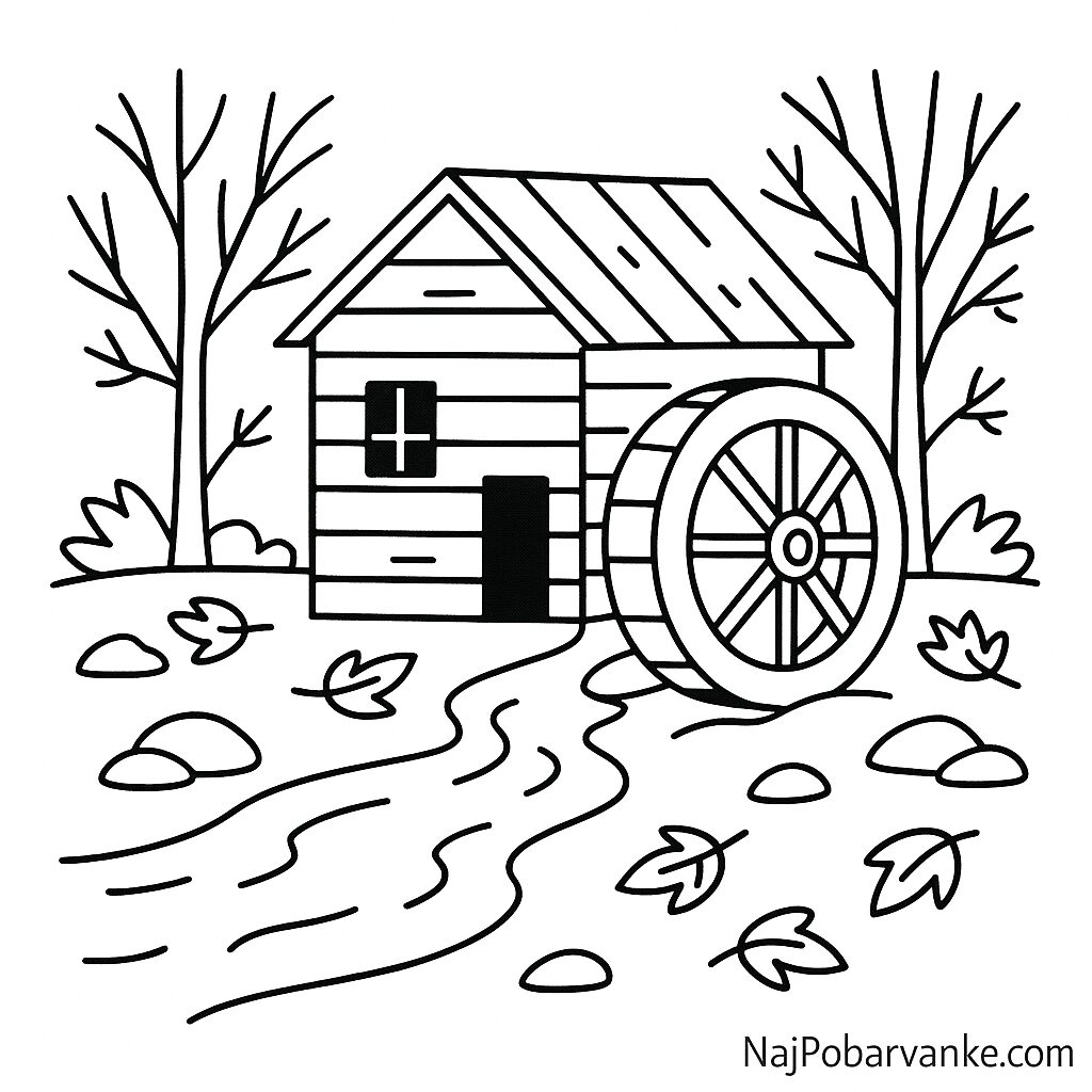 Pobarvanka Jesenski mlin na reki