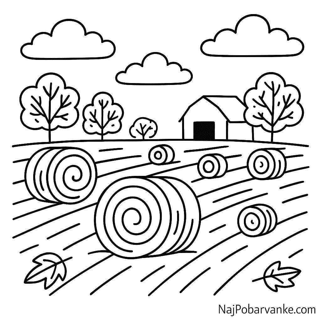 Pobarvanka Jesensko polje z balami sena