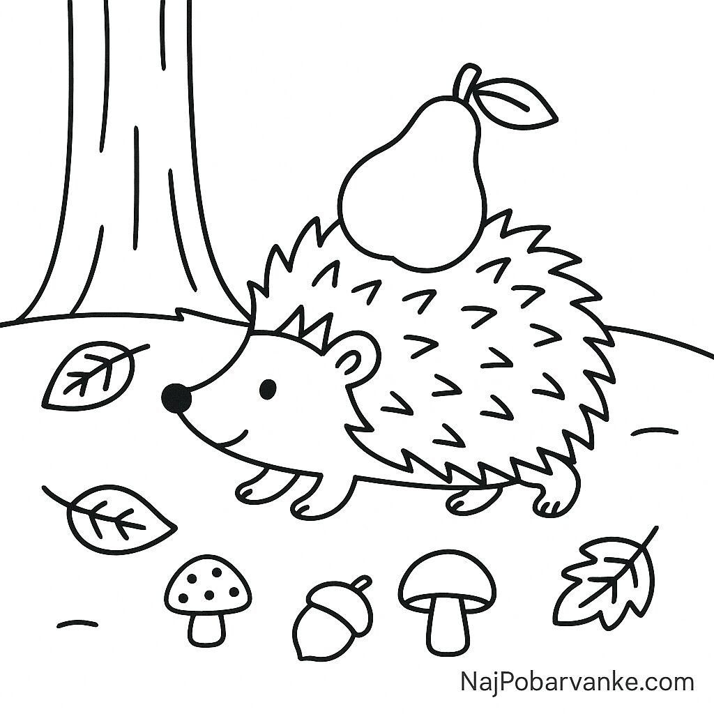 Pobarvanka Ježek in hruška