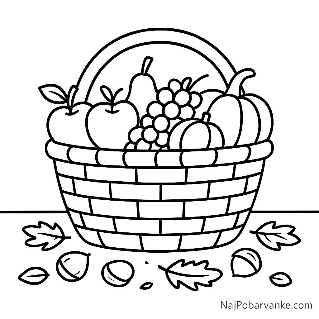 Pobarvanka Košara z jesenskimi plodovi