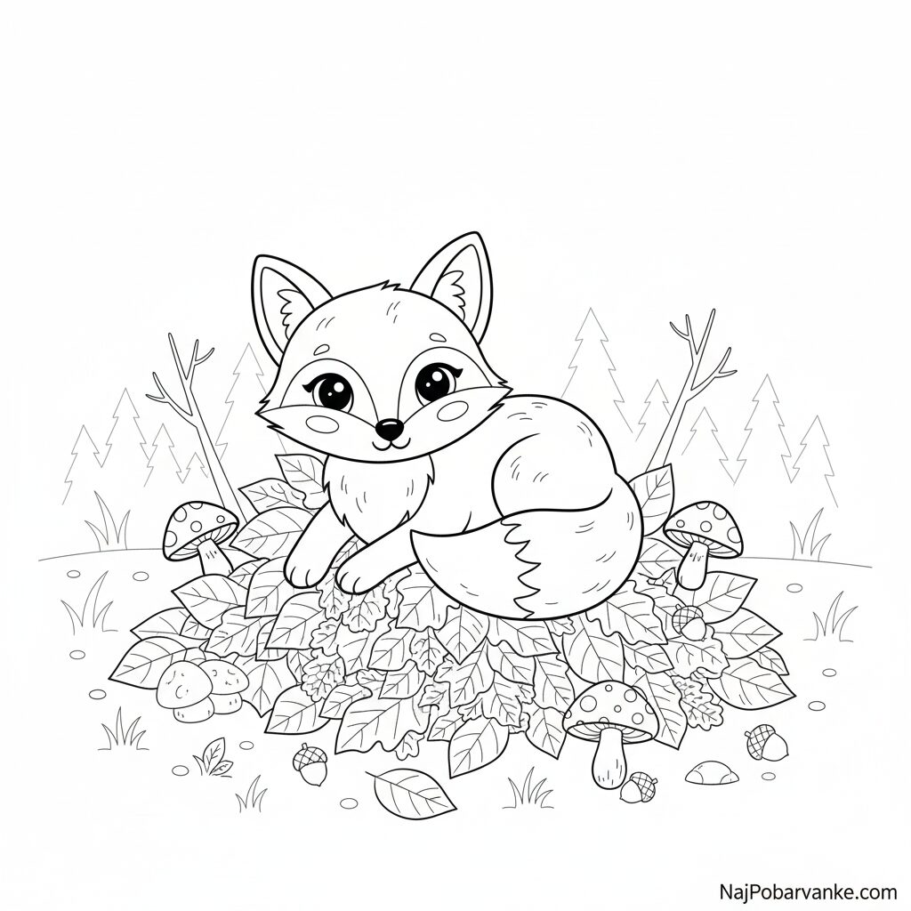 Pobarvanka Lisica v jesenskem listu