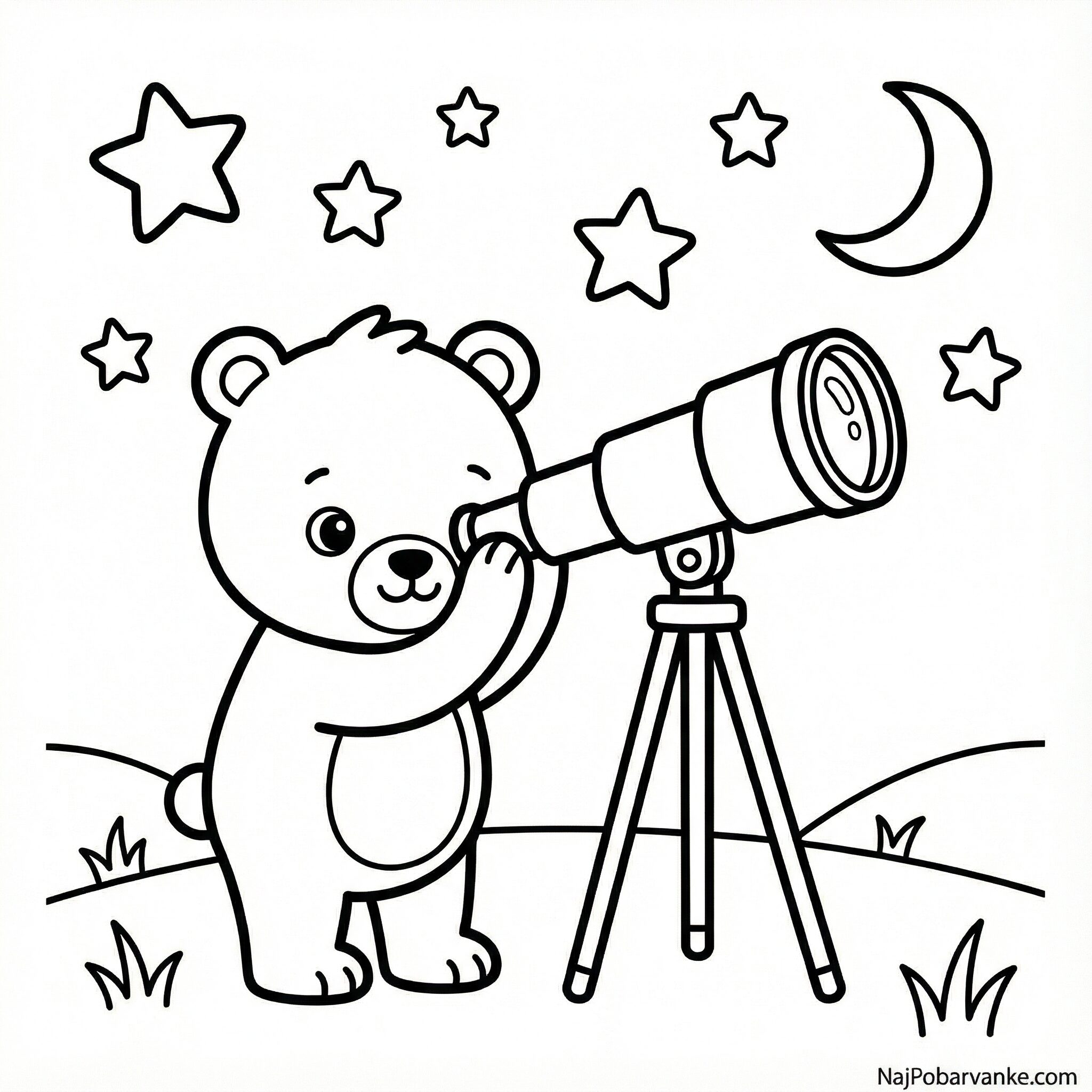 Pobarvanka Medvedek in zvezdni teleskop