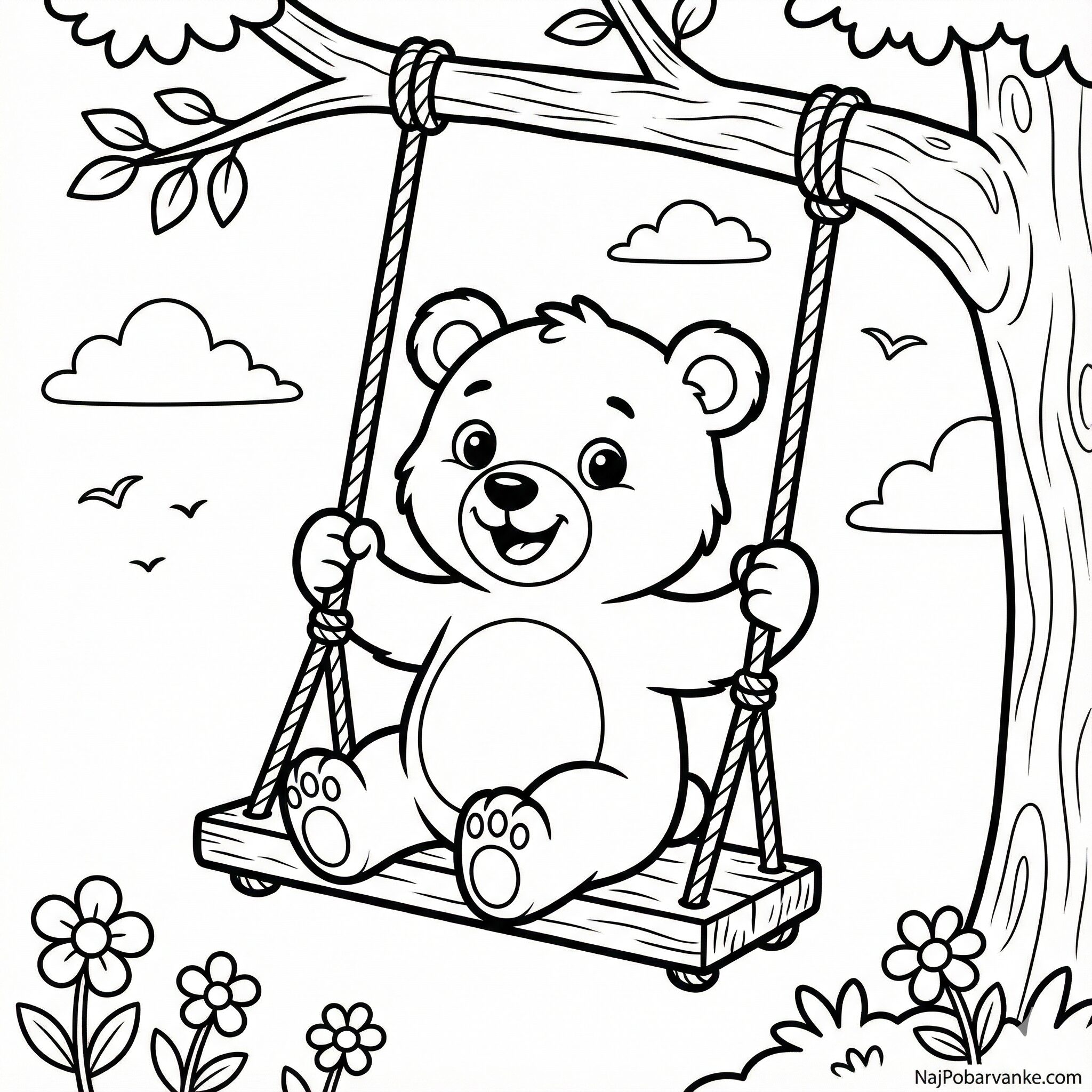 Pobarvanka Medvedek na gugalnici