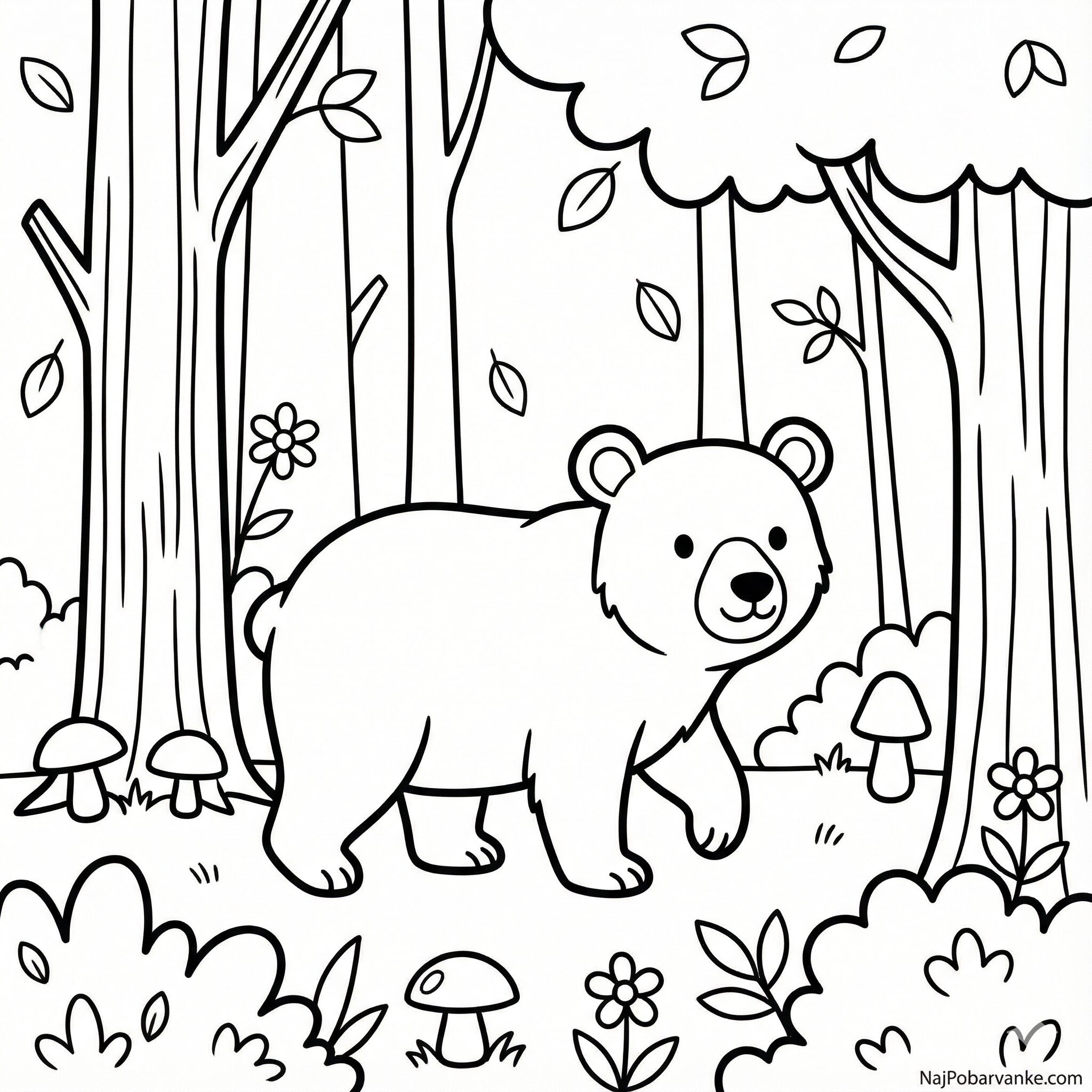 Pobarvanka Medvedek v gozdu