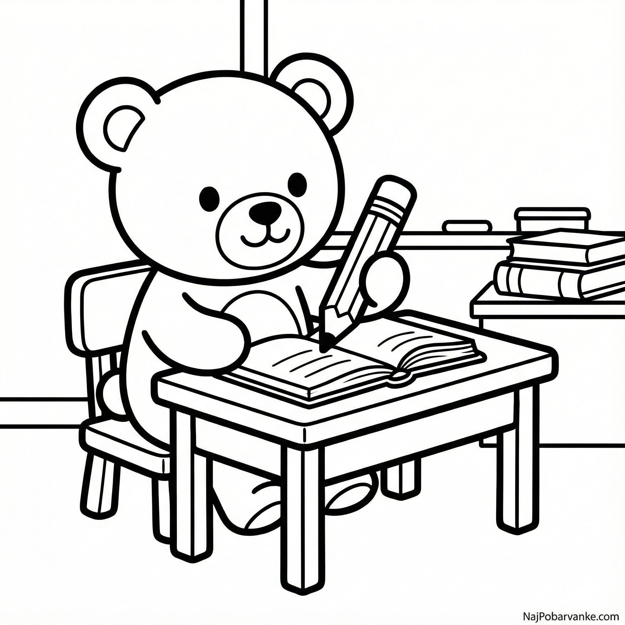 Pobarvanka Medvedek v šoli