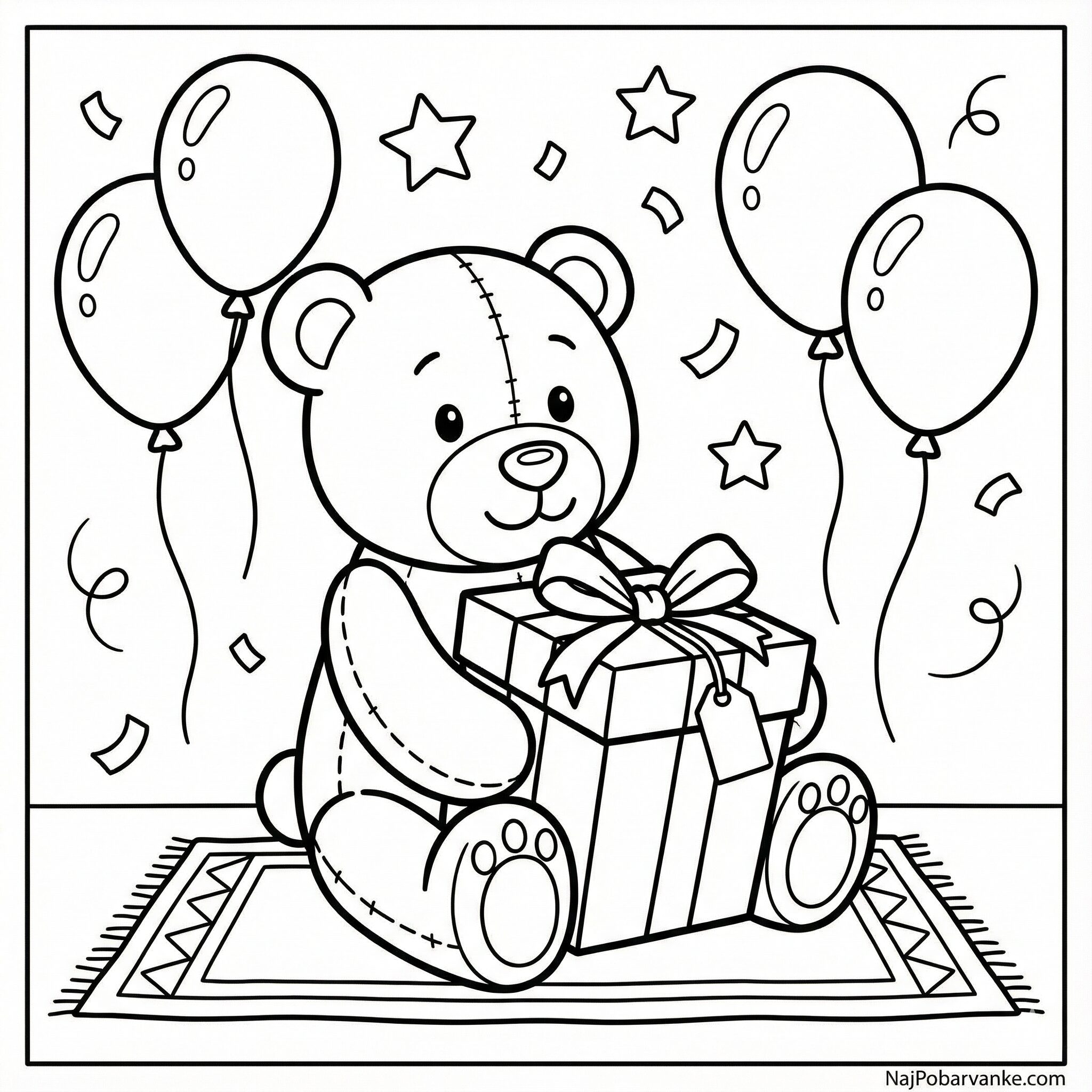 Pobarvanka Medvedek z darilom