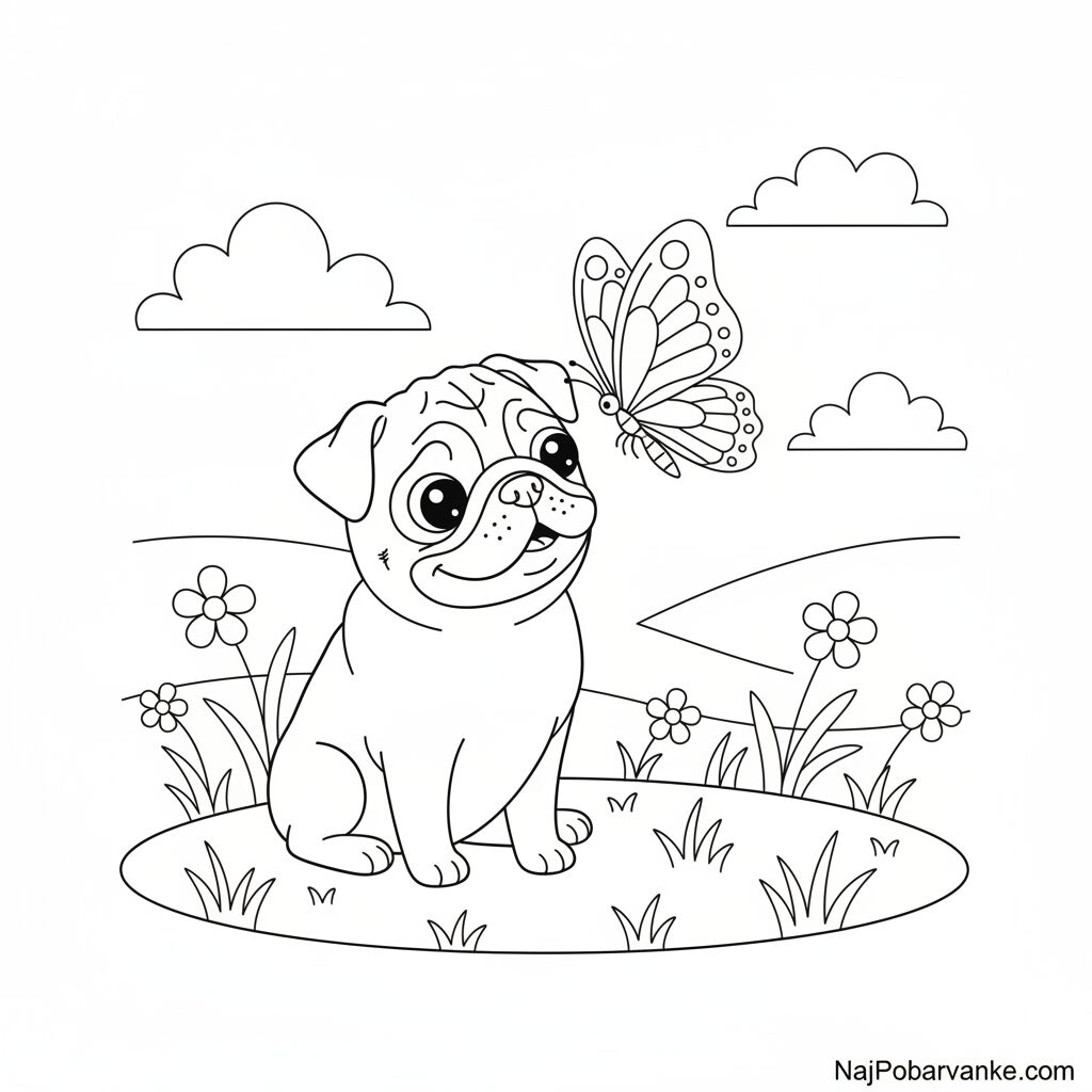 Pobarvanka mops in metulj