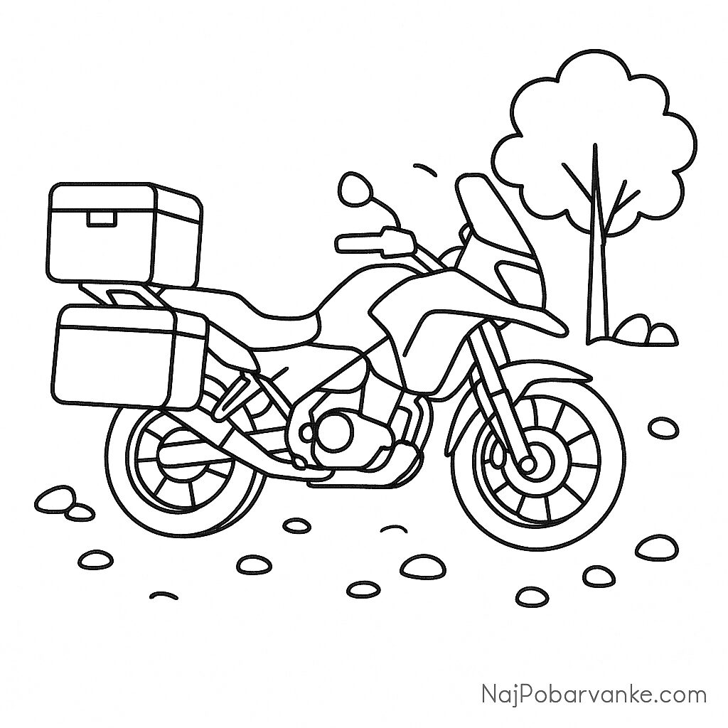 Pobarvanka Motor z dvema velikima kovčkoma