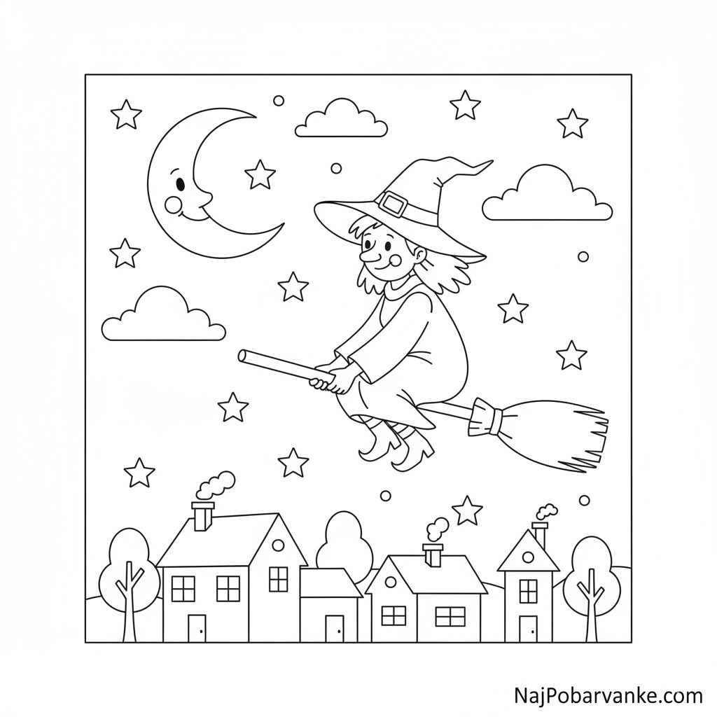 Pobarvanka čarovnica na metli