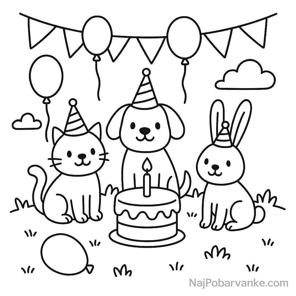 Pobarvanka Rojstnodnevna zabava živali