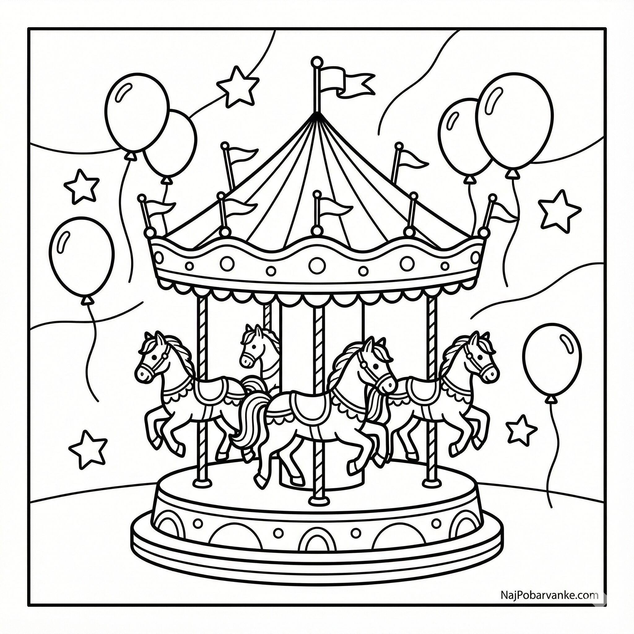 Pobarvanka Rojstnodnevni vrtiljak s konjički