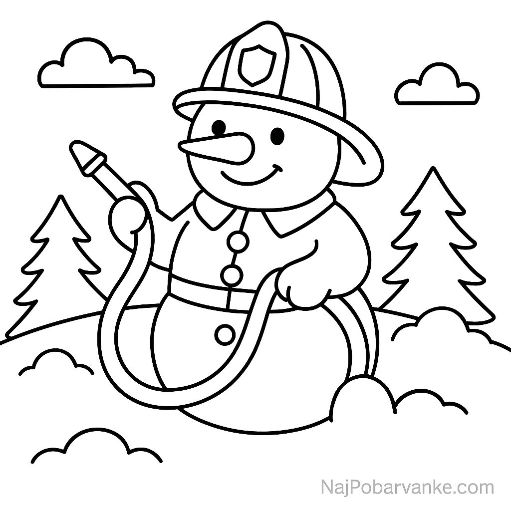 Pobarvanka Snežak gasilec