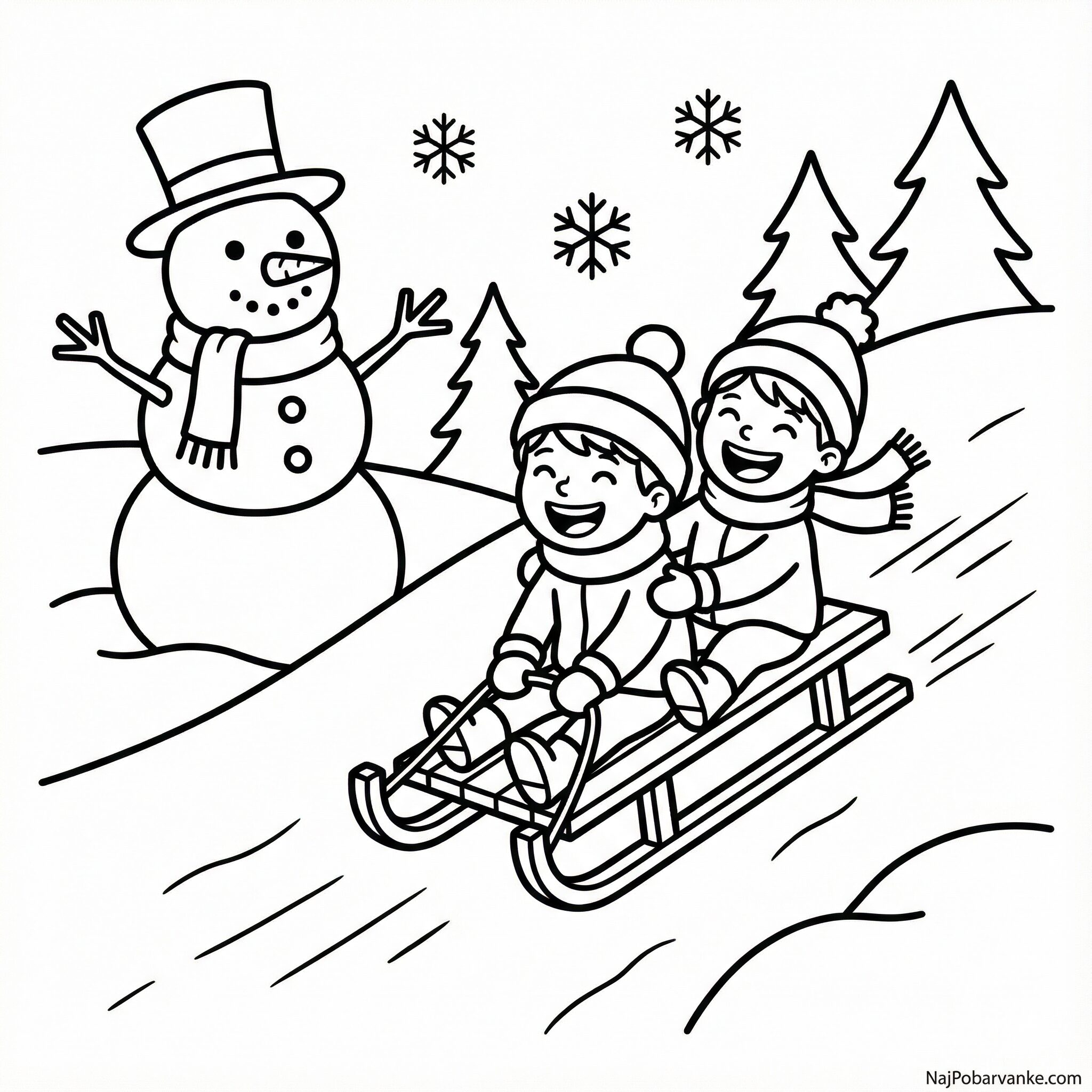 Pobarvanka Snežak in otroci