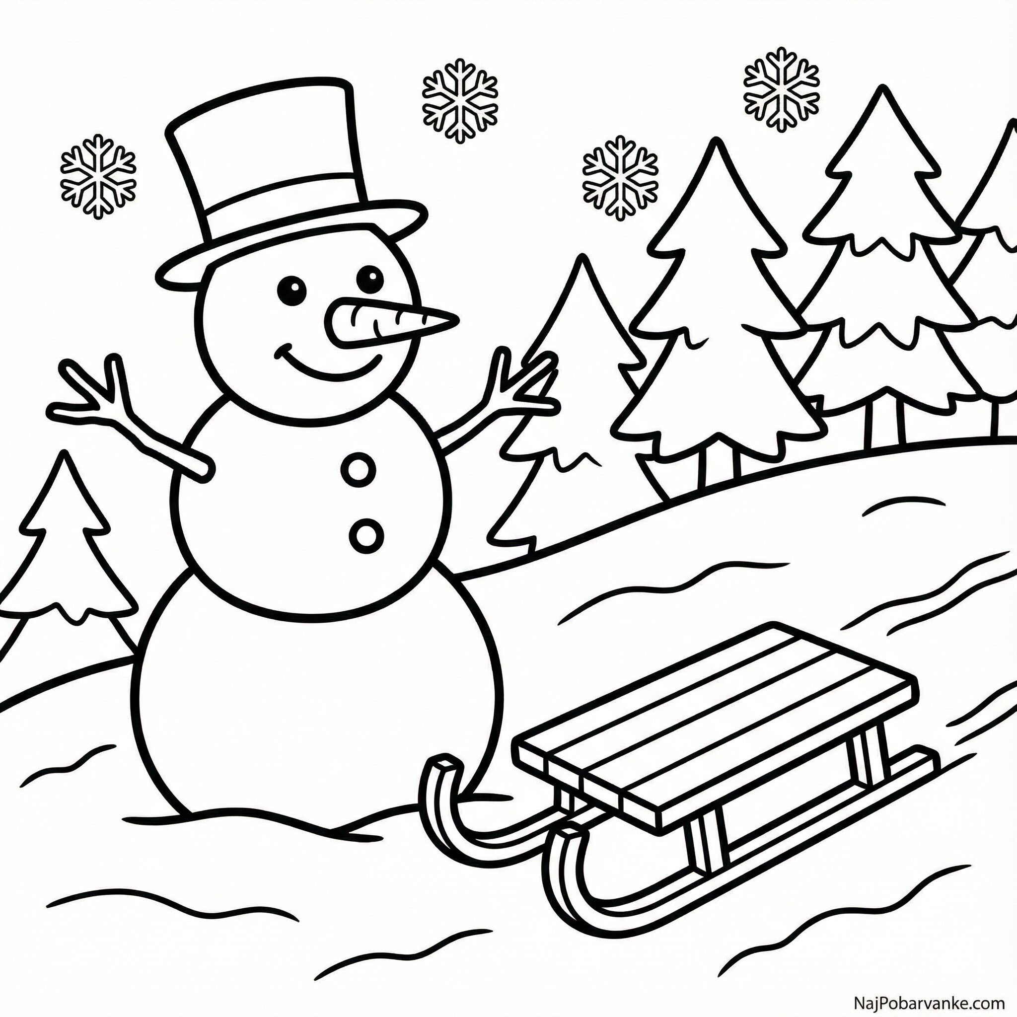 Pobarvanka Snežak na sankališču