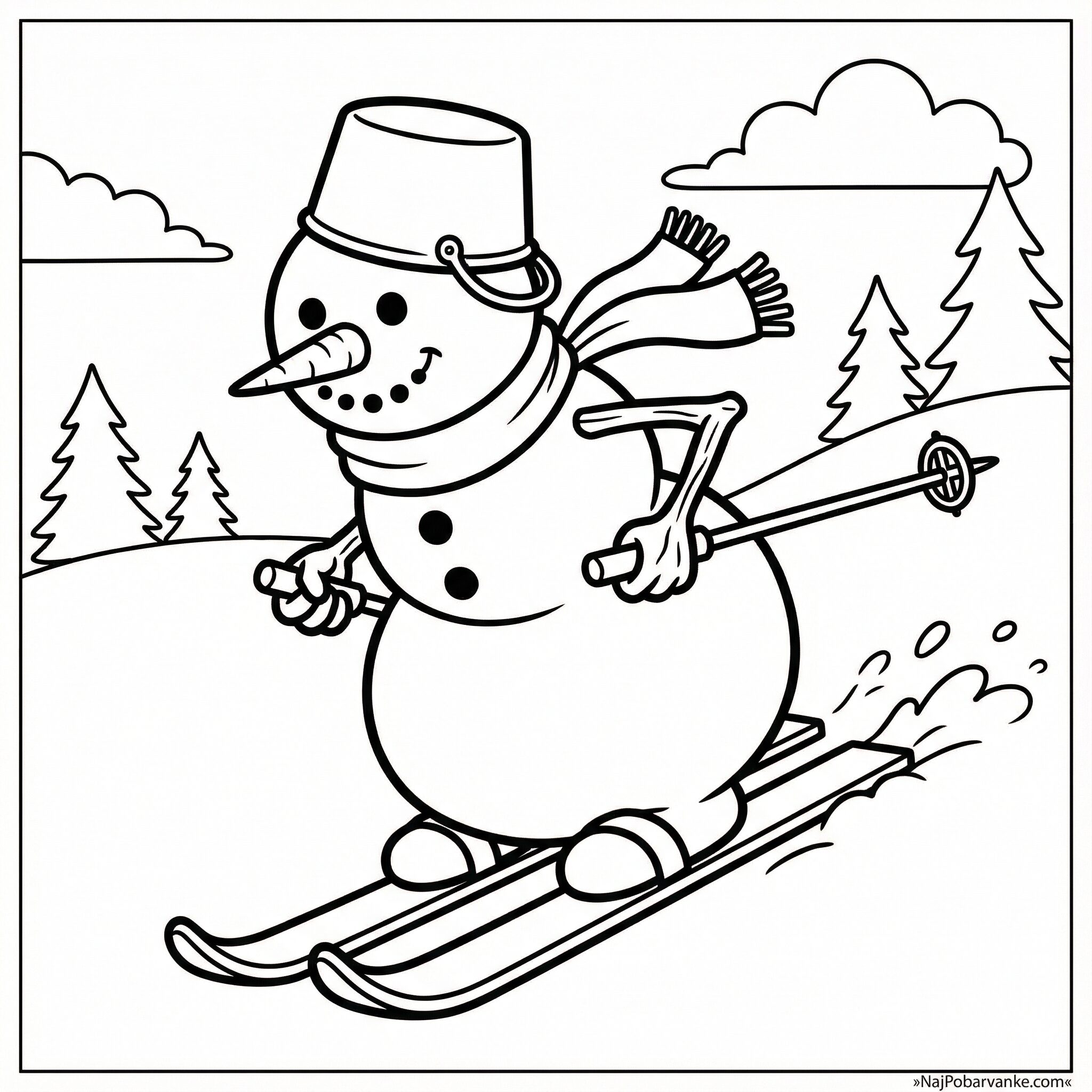 Pobarvanka Snežak na smučeh 