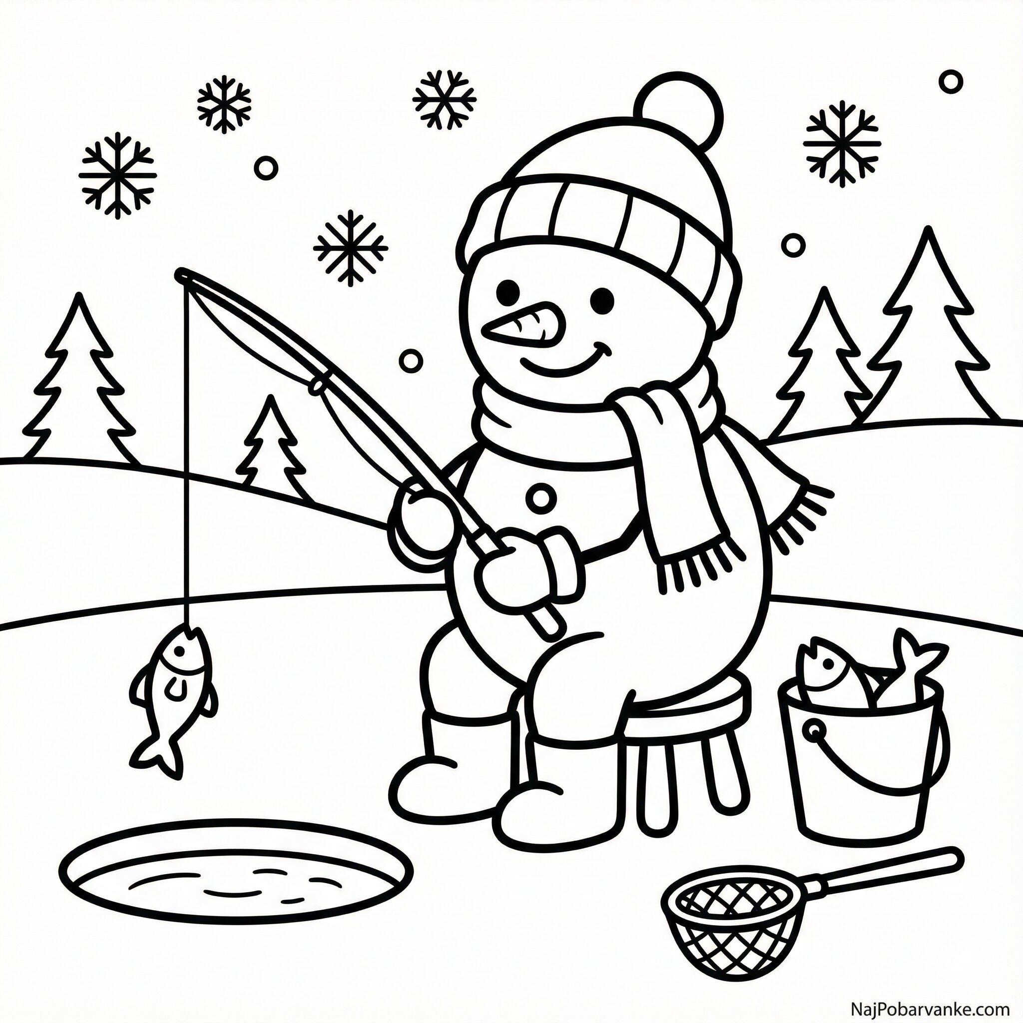 Pobarvanka Snežak ribič