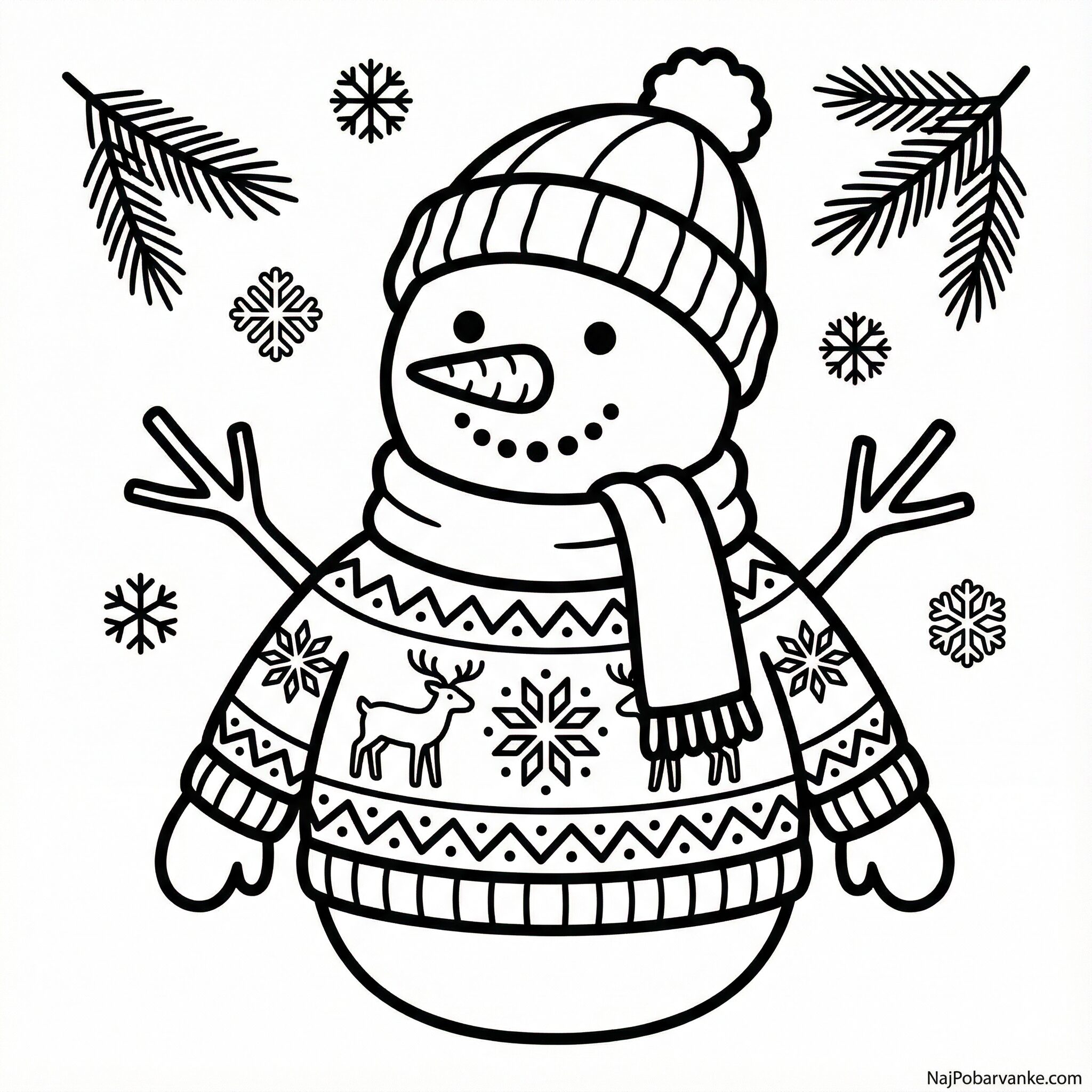 Pobarvanka Snežak v prazničnem puloverju