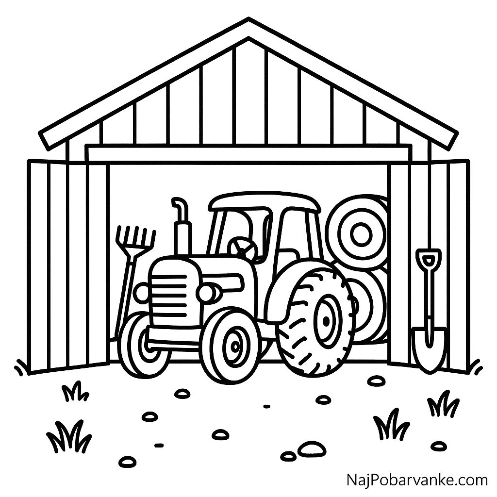 Pobarvanka Stari traktor v skednju