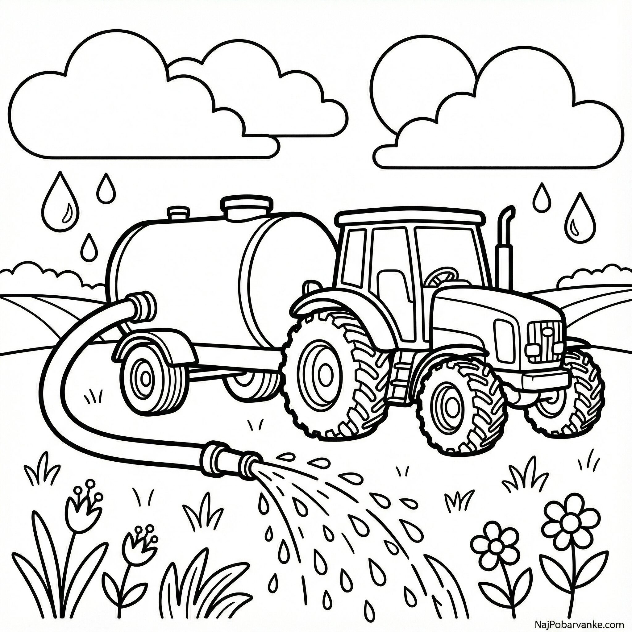 Pobarvanka Traktor in cisterna za vodo