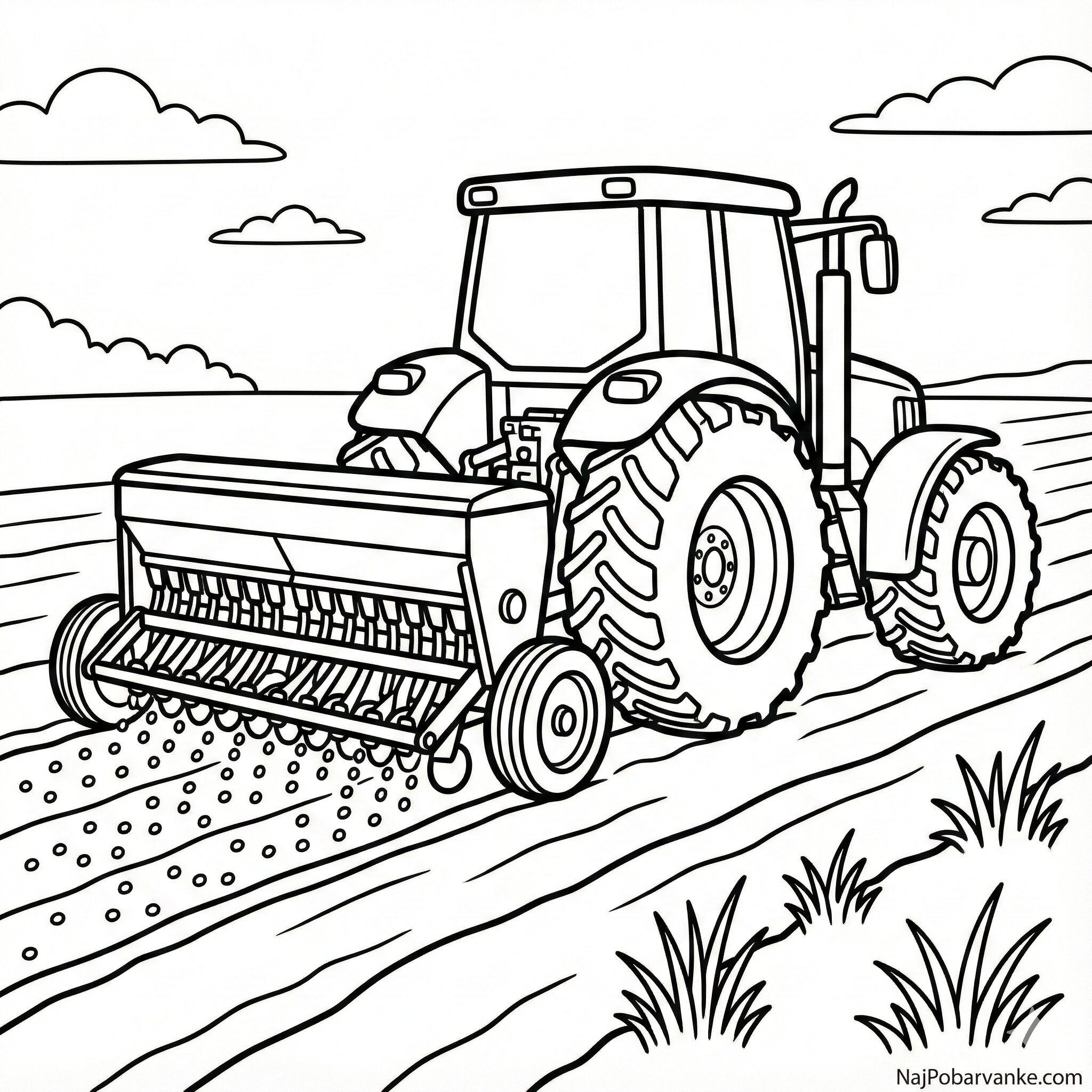 Pobarvanka Traktor s sejalnico