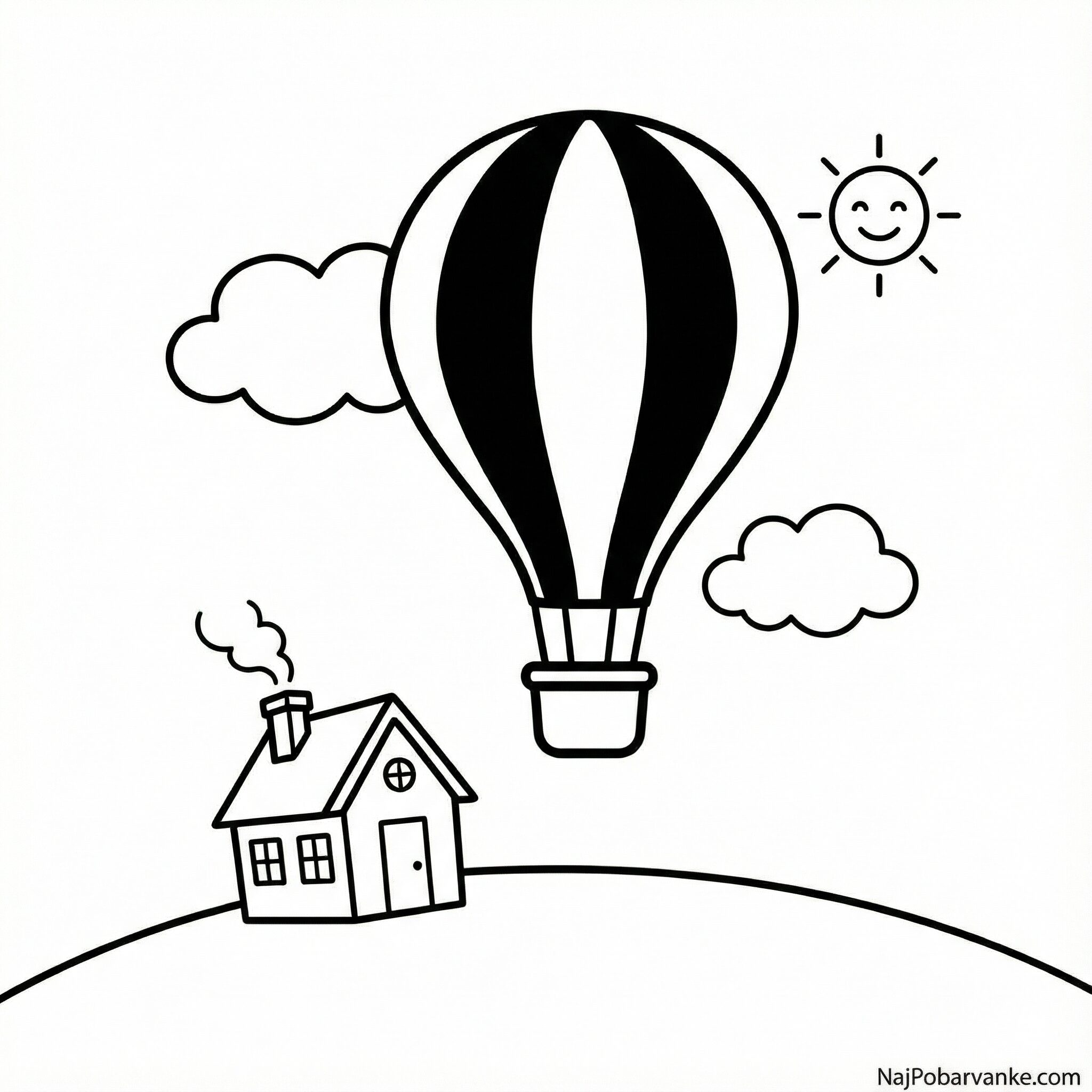 Pobarvanka Balon leti nad hiško