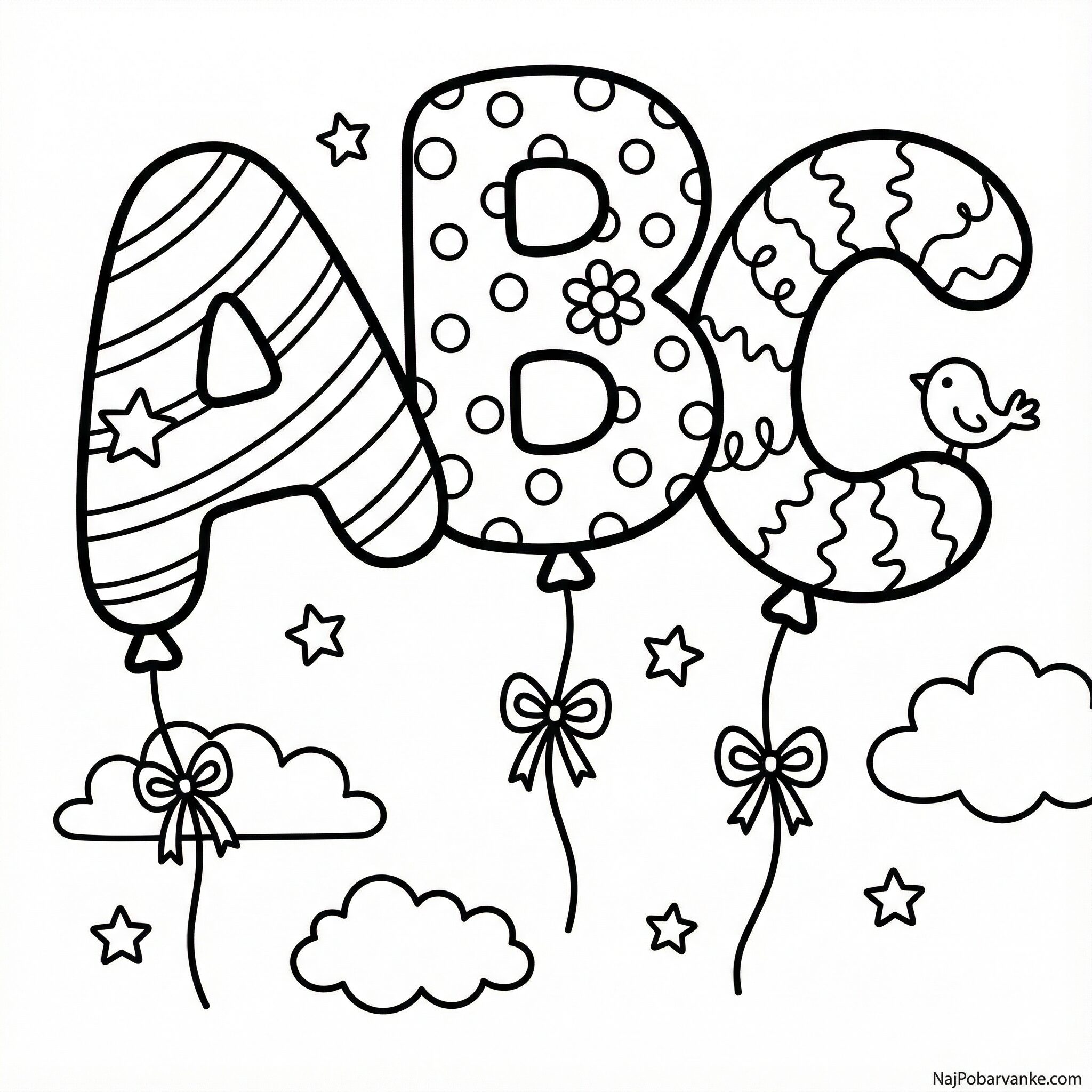 Pobarvanka Baloni v obliki črk