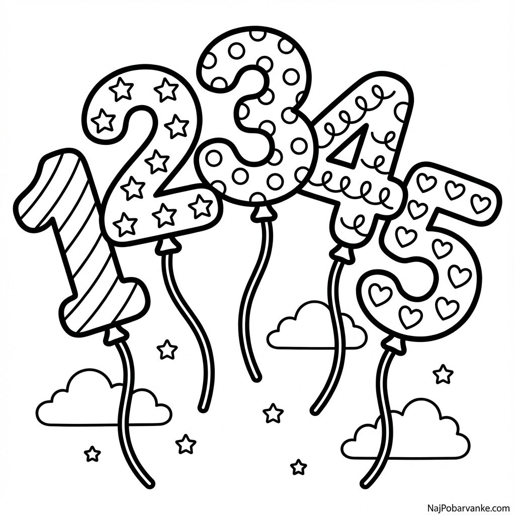 Pobarvanka Baloni v obliki števil