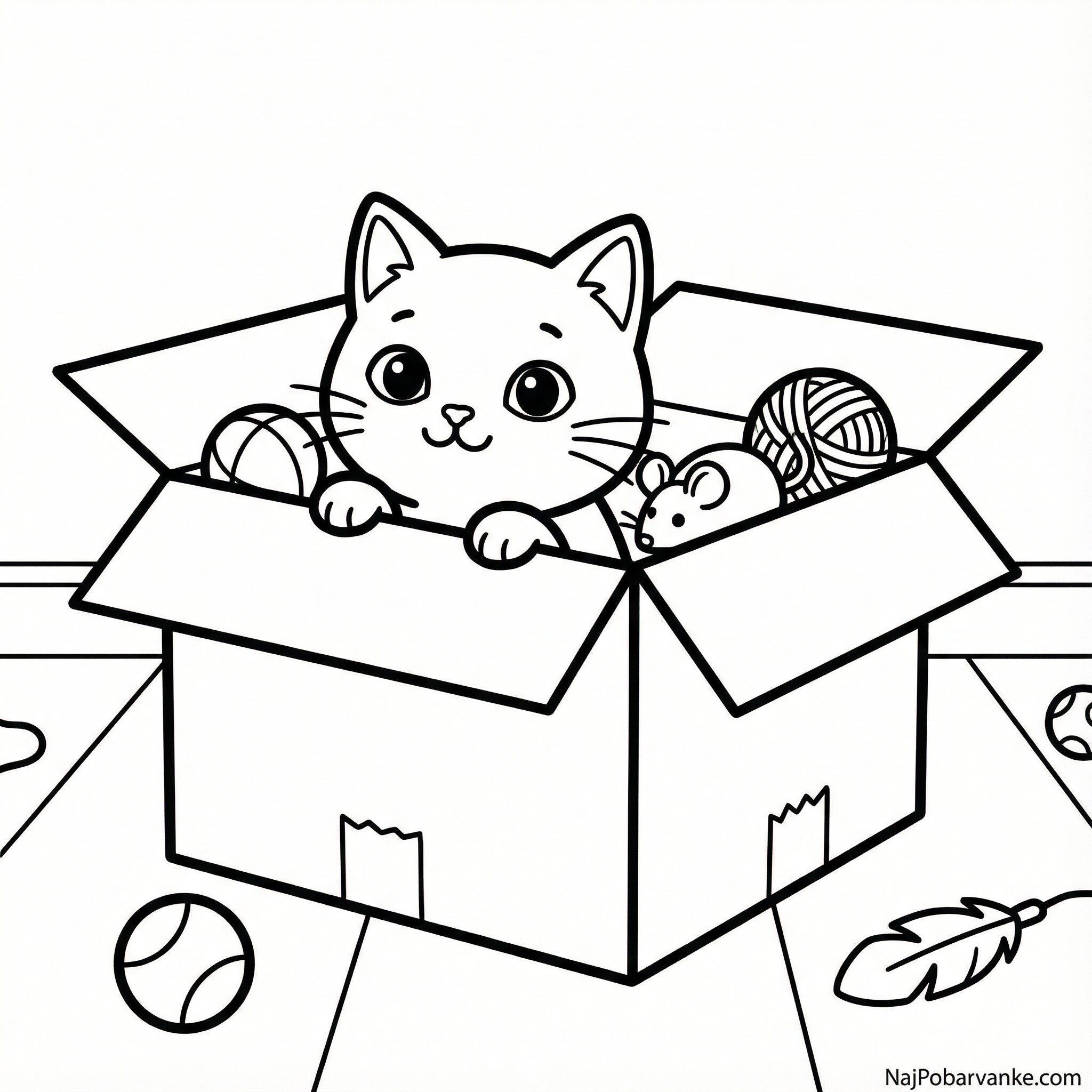 Pobarvanka Maček v škatli z igračami