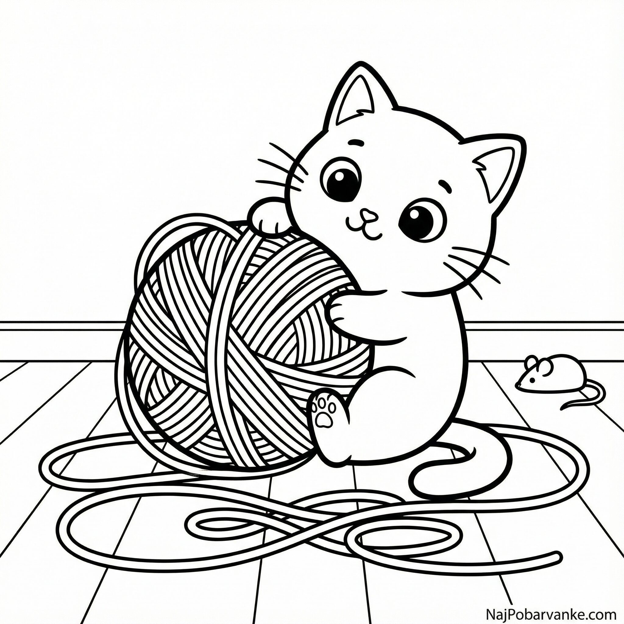 Pobarvanka Maček z veliko klobkom volne