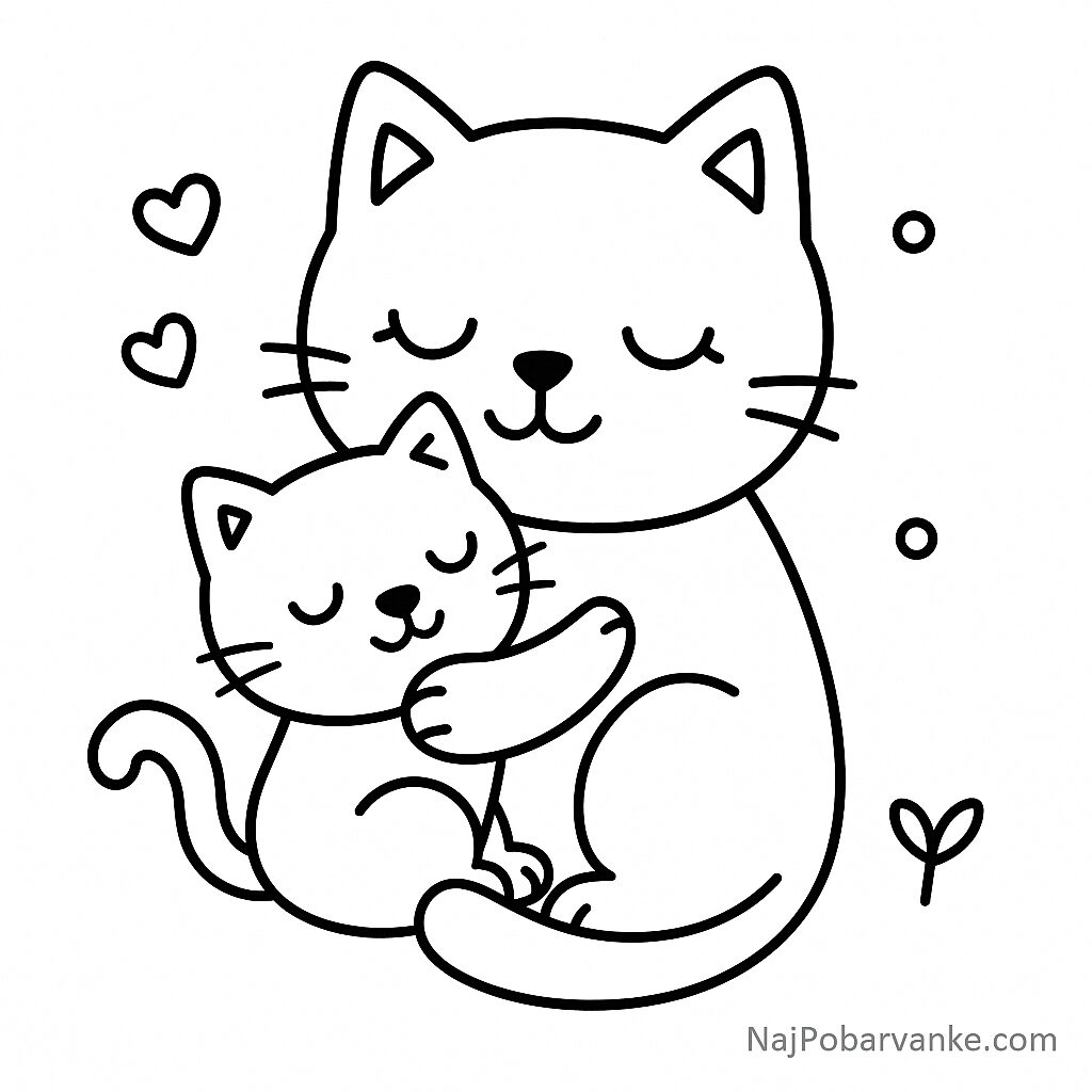 Pobarvanka Mačji mladiček z mamico