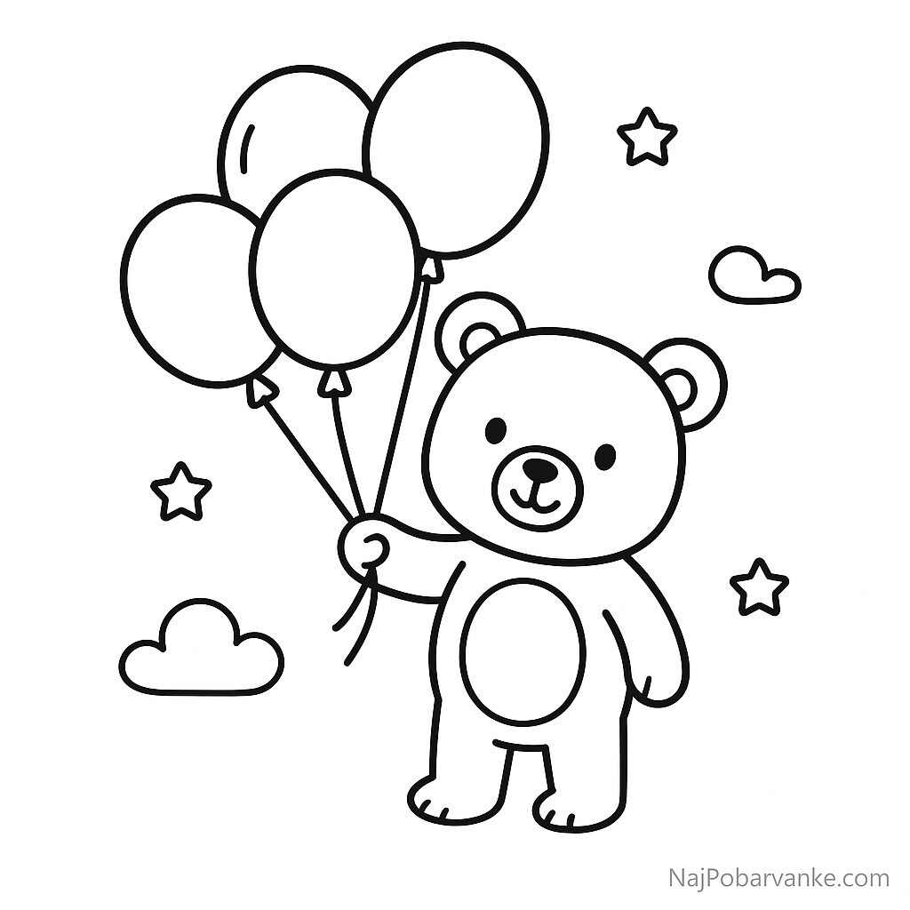 Pobarvanka Medvedek in šopek balonov