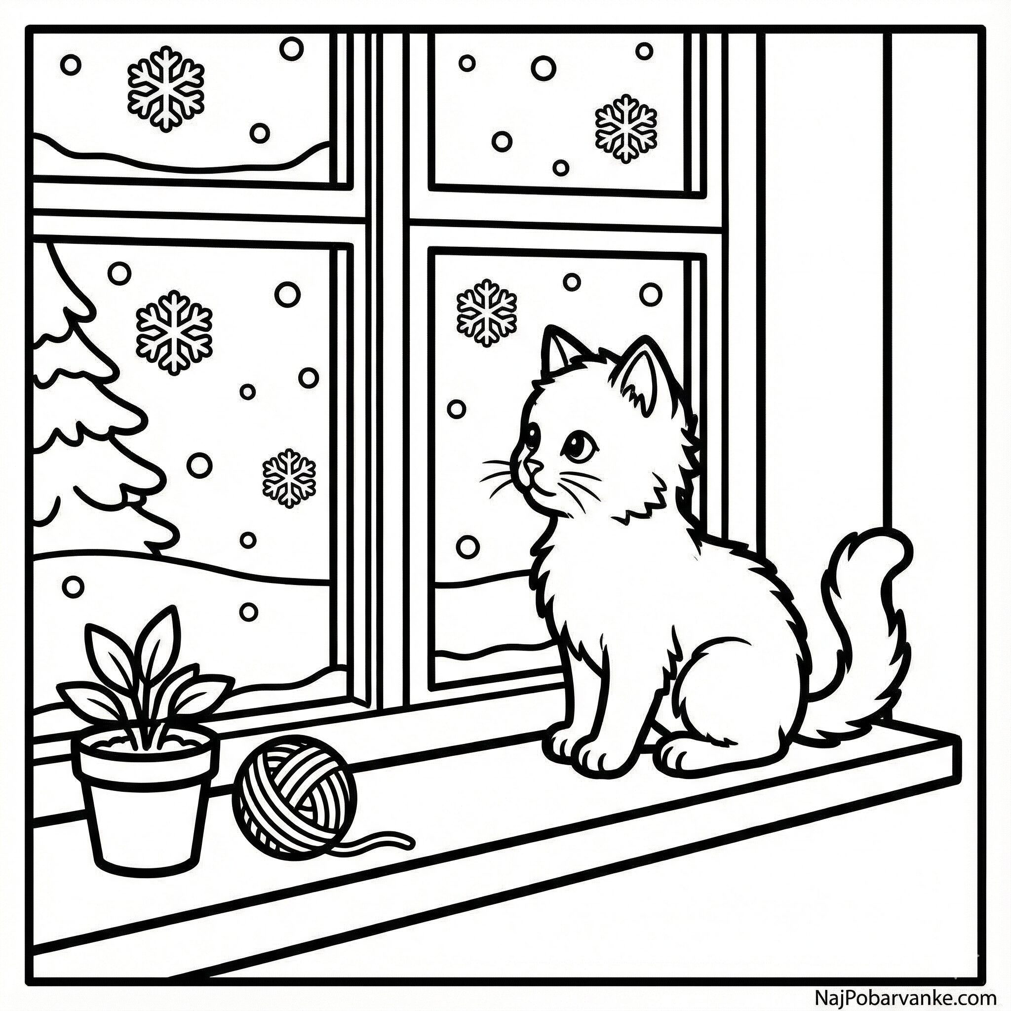 Pobarvanka Mucek gleda sneg