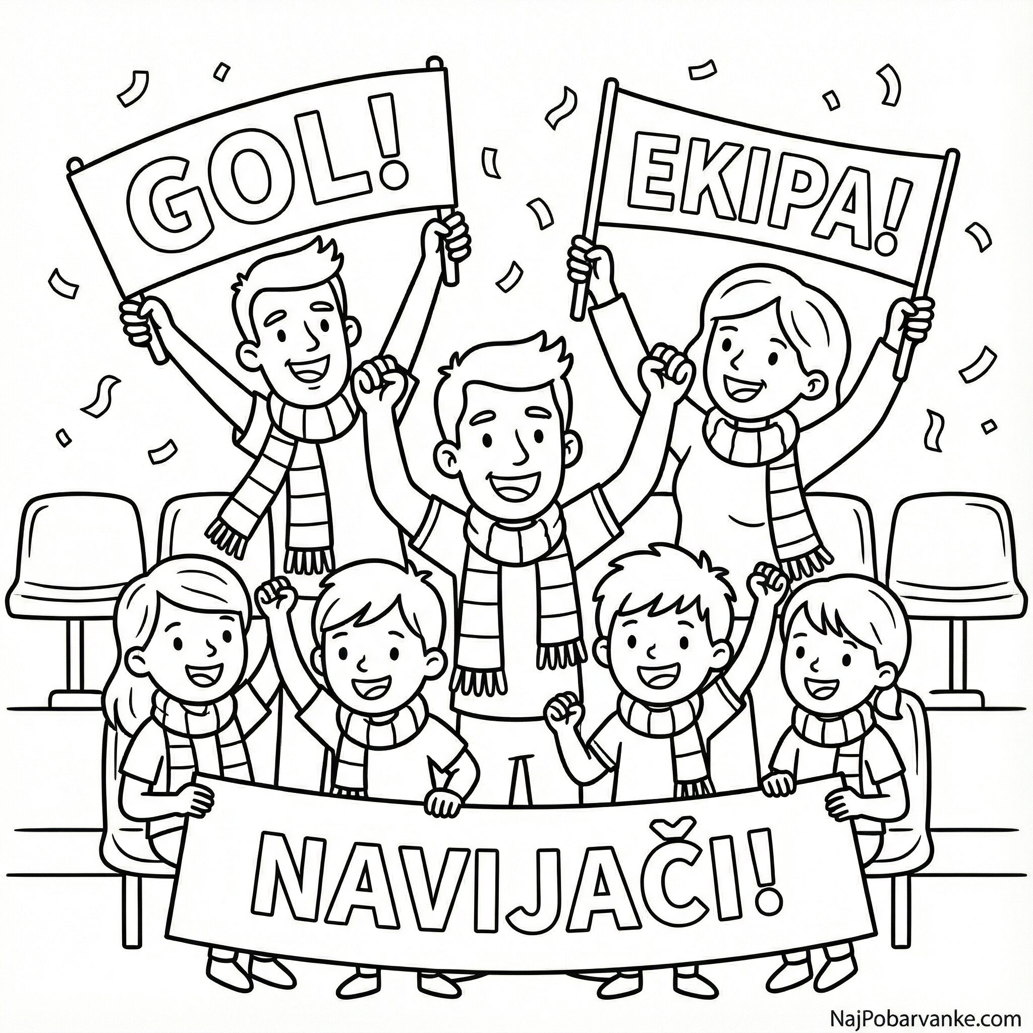 Pobarvanka Navijači z navijaškimi šali in transparenti