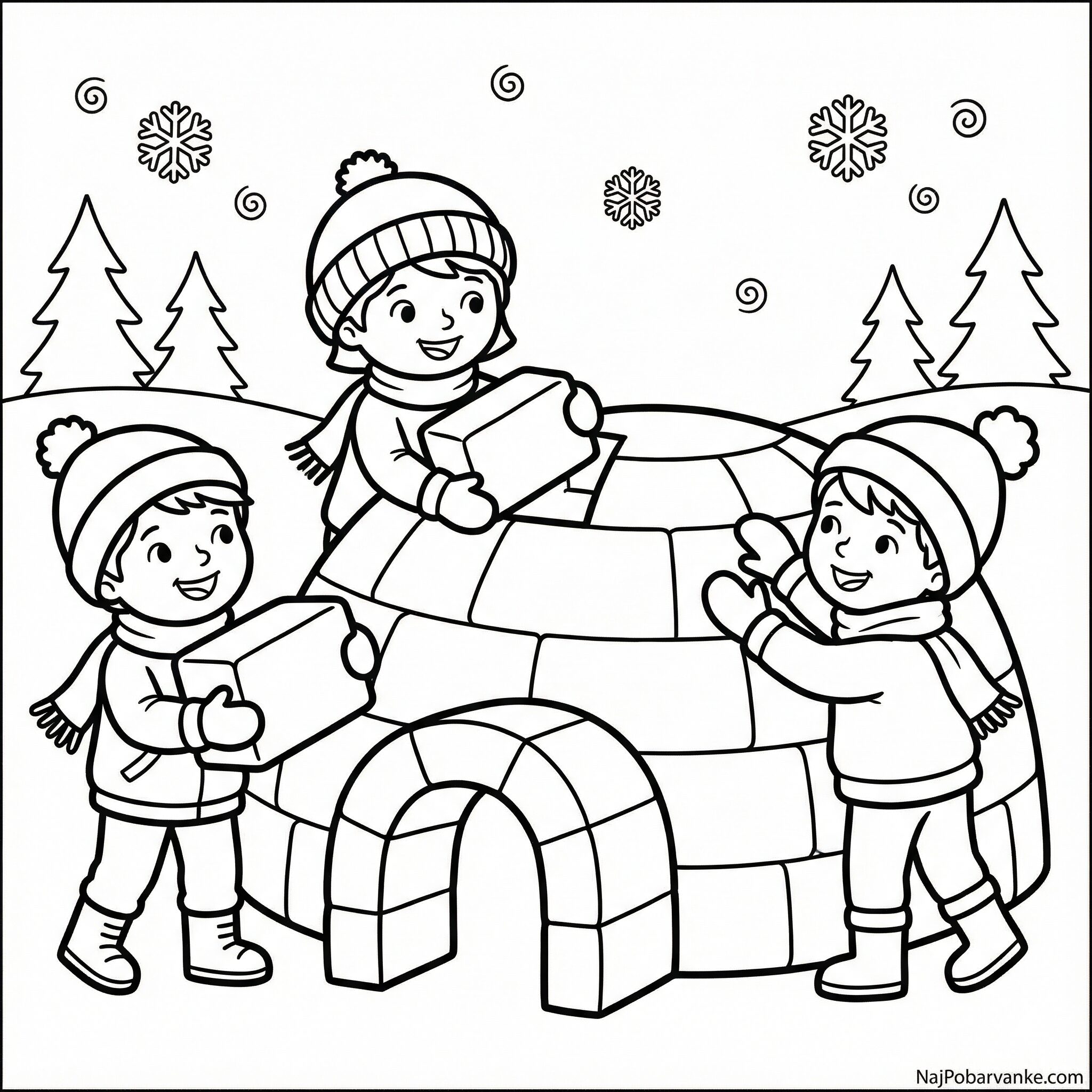 Pobarvanka Otroci gradijo iglu