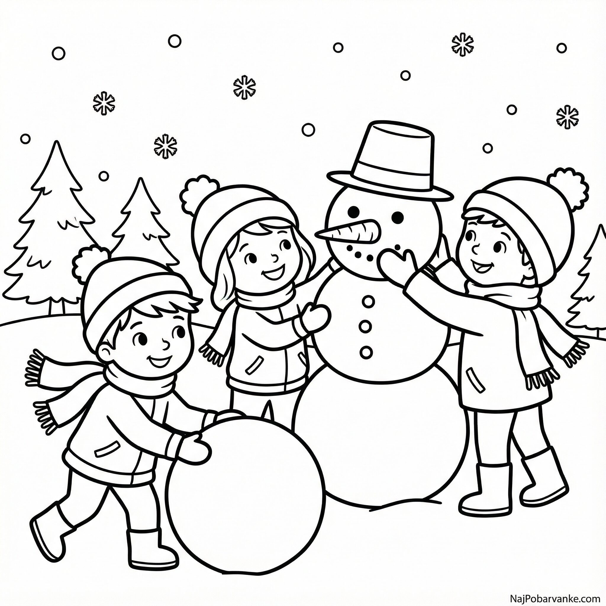 Pobarvanka Otroci in snežak