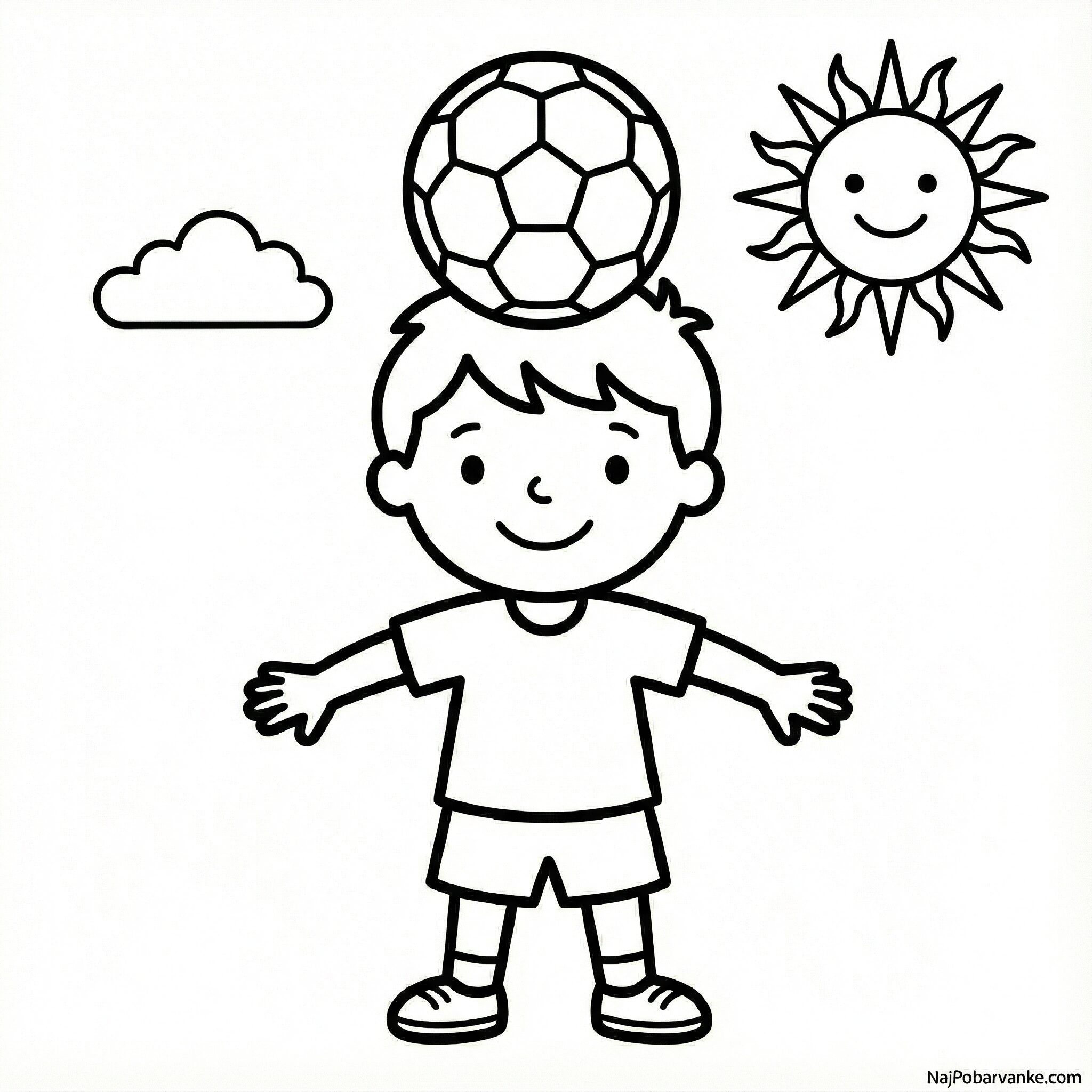 Pobarvanka Otrok z žogo na glavi