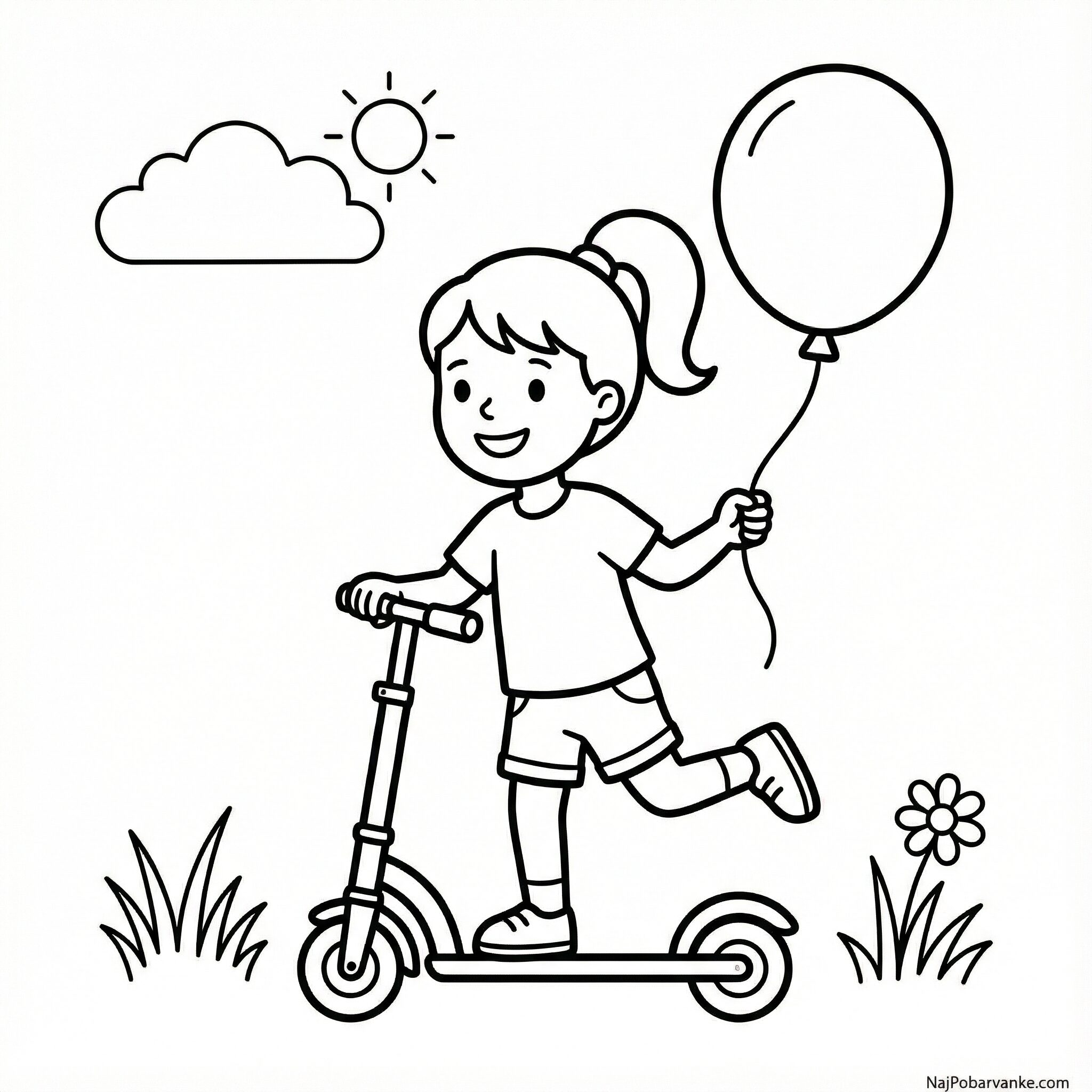 Pobarvanka Punca drži balon na skiroju