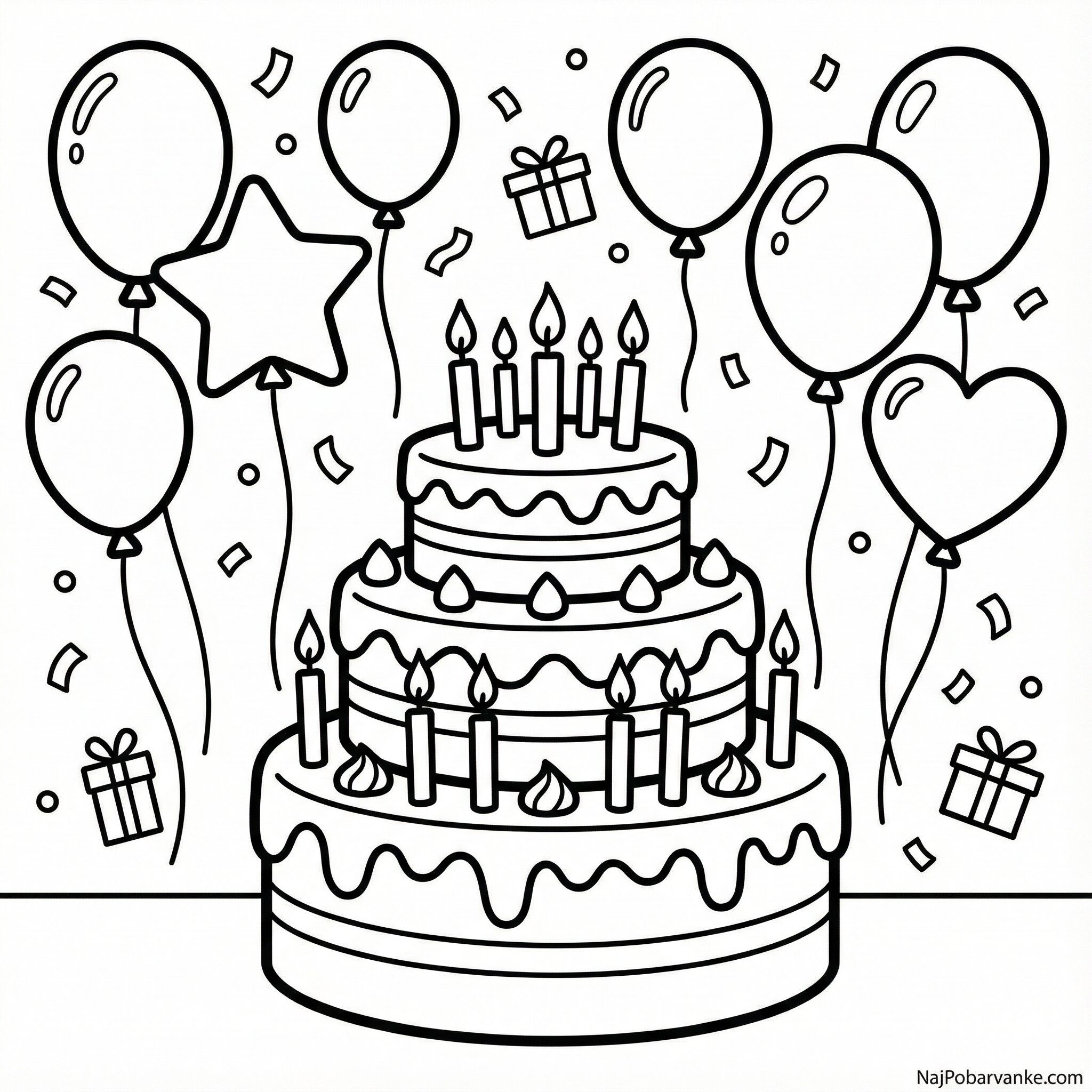 Pobarvanka Rojstnodnevna torta in baloni