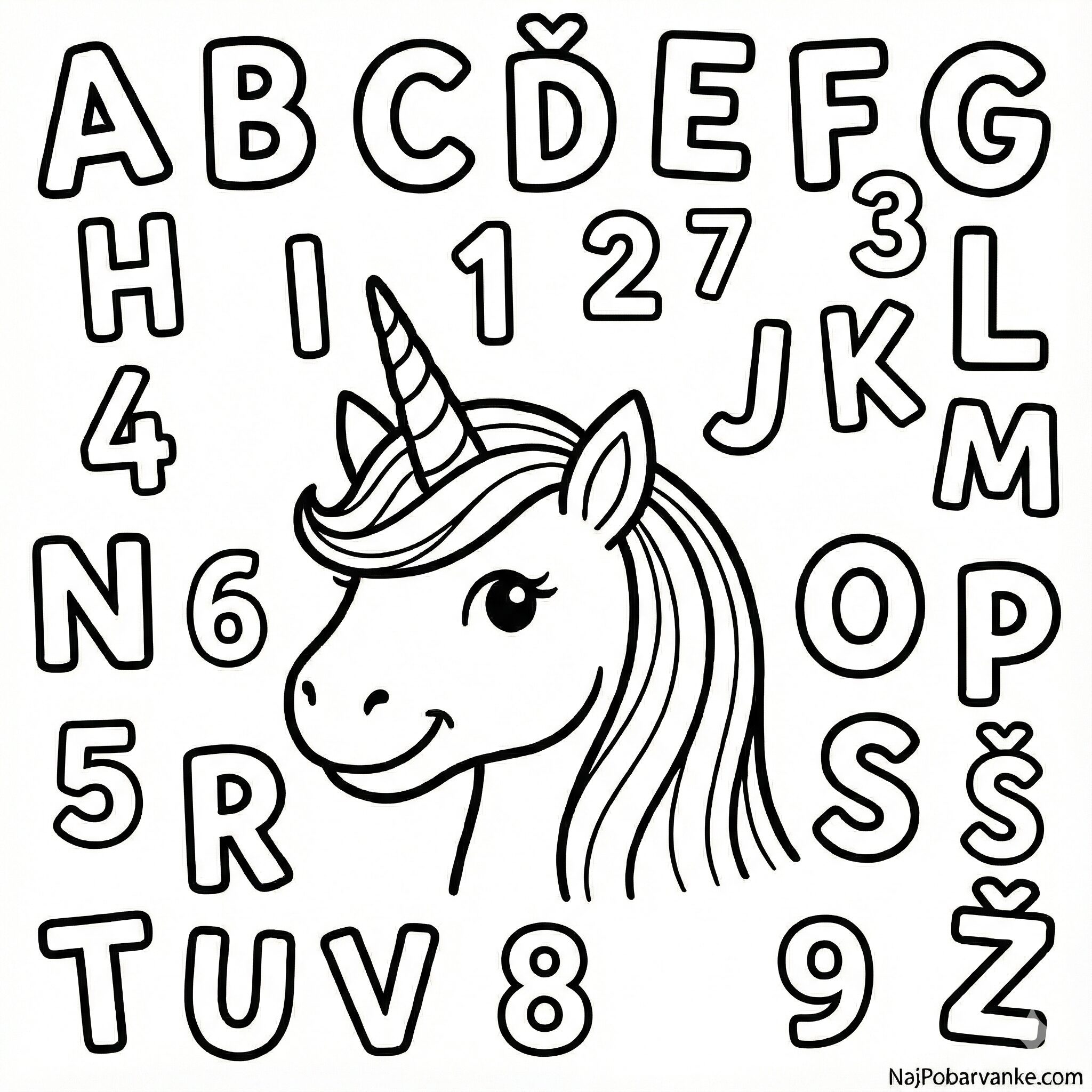 Pobarvanka Samorog s črkami in številkami