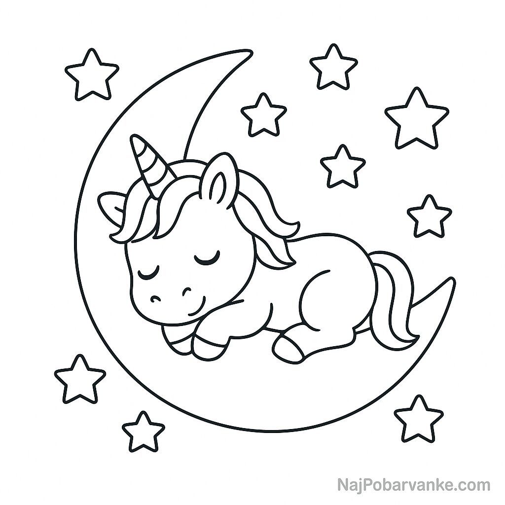 Pobarvanka Samorog spi na polmesecu